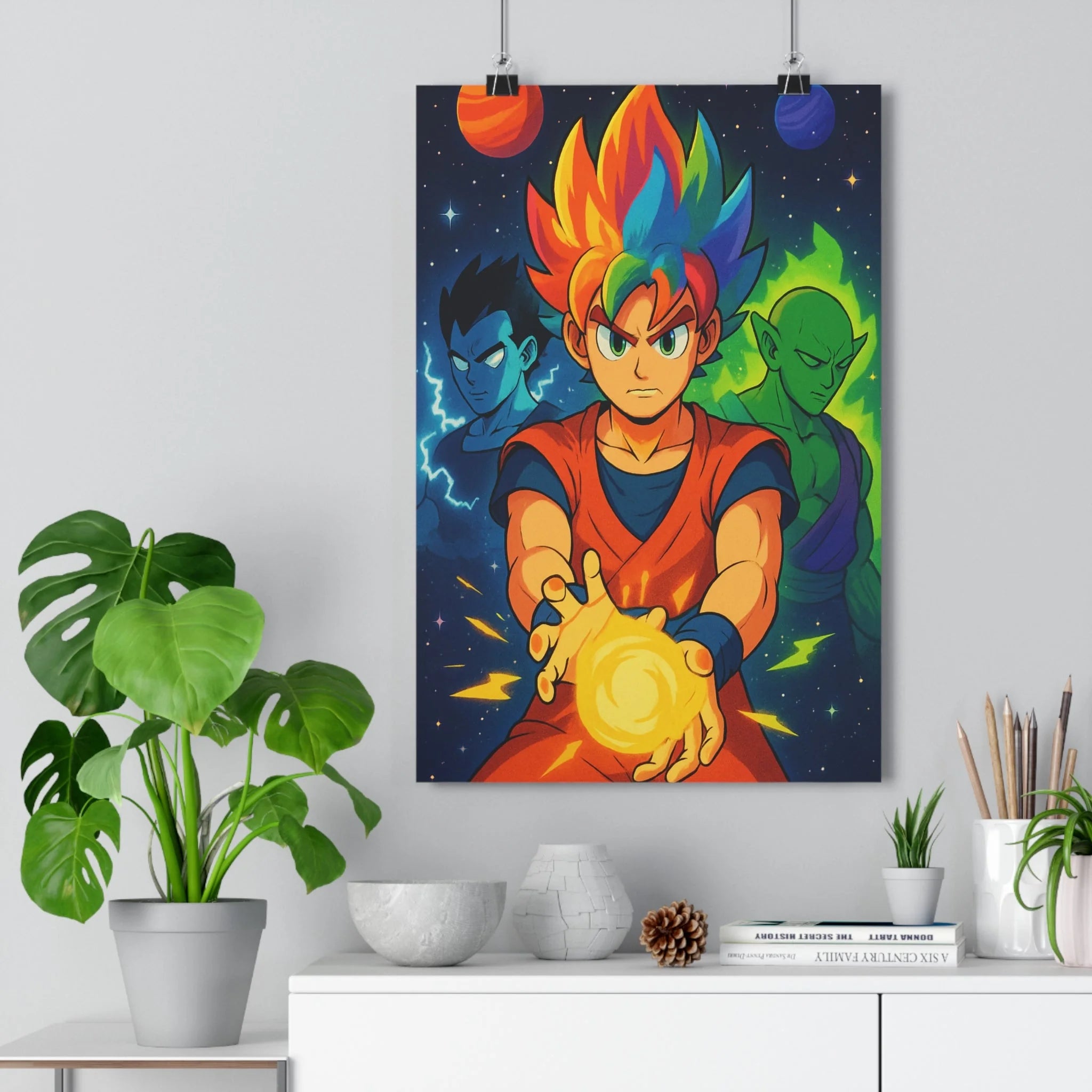 Poster décoratif vibrant coloré énergique cosmos guerriers chambre salon art dynamique moderne captivant lumineux
