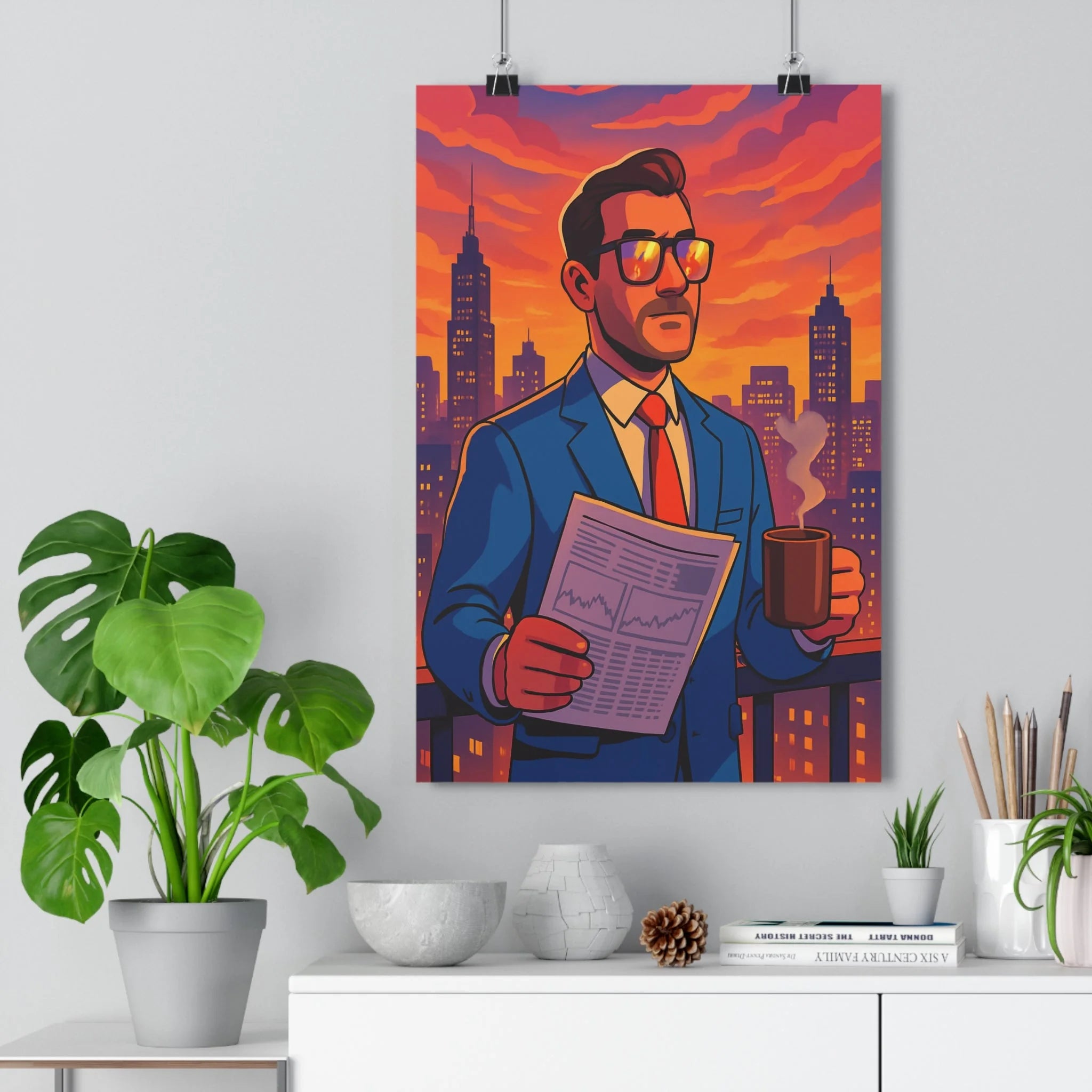 Poster décoratif moderne cartoon orange violet bureau salon dynamique élégant art contemporain mur qualité