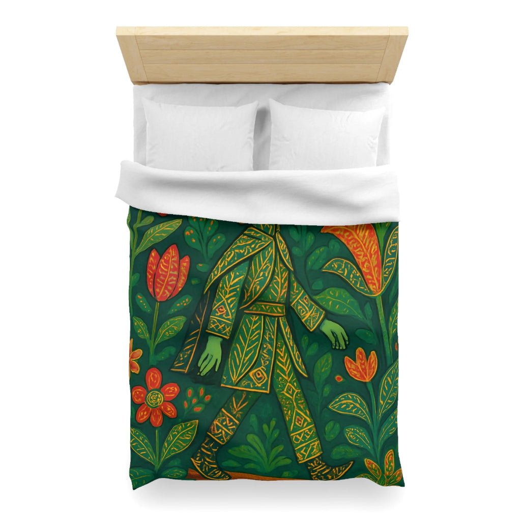 Housse de couette vibrante avec motif botanique et personnage en marche serein