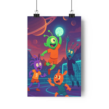 Poster décoratif futuriste handball cartoon extraterrestre vibrant coloré chambre enfant mur espace original qualité
