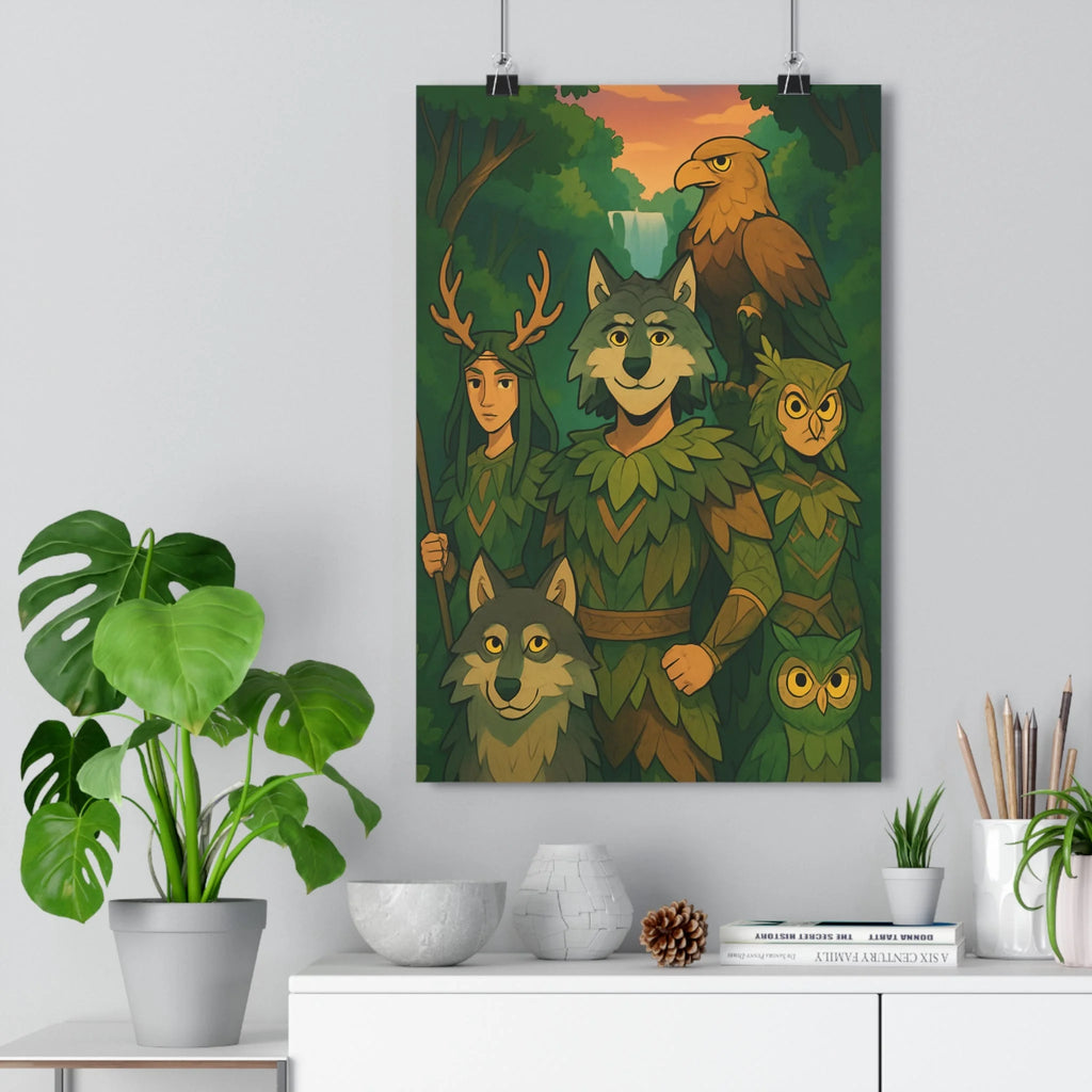 Poster décoratif cartoon nature sauvage vert brun mystique salon chambre écomythologique moderne qualité premium