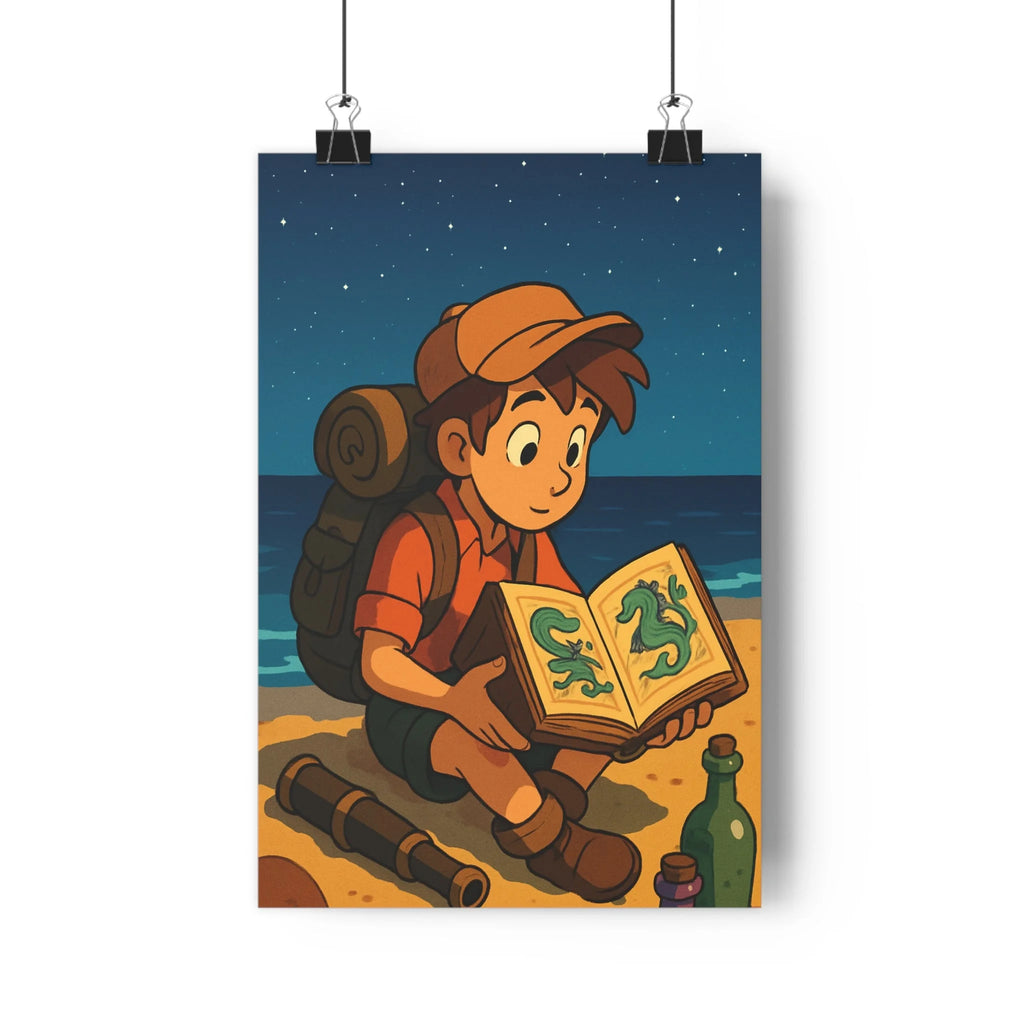 Poster décoratif aventurier bleu brun mystique chambre salon enfant exploration créatif imaginatif paysage unique