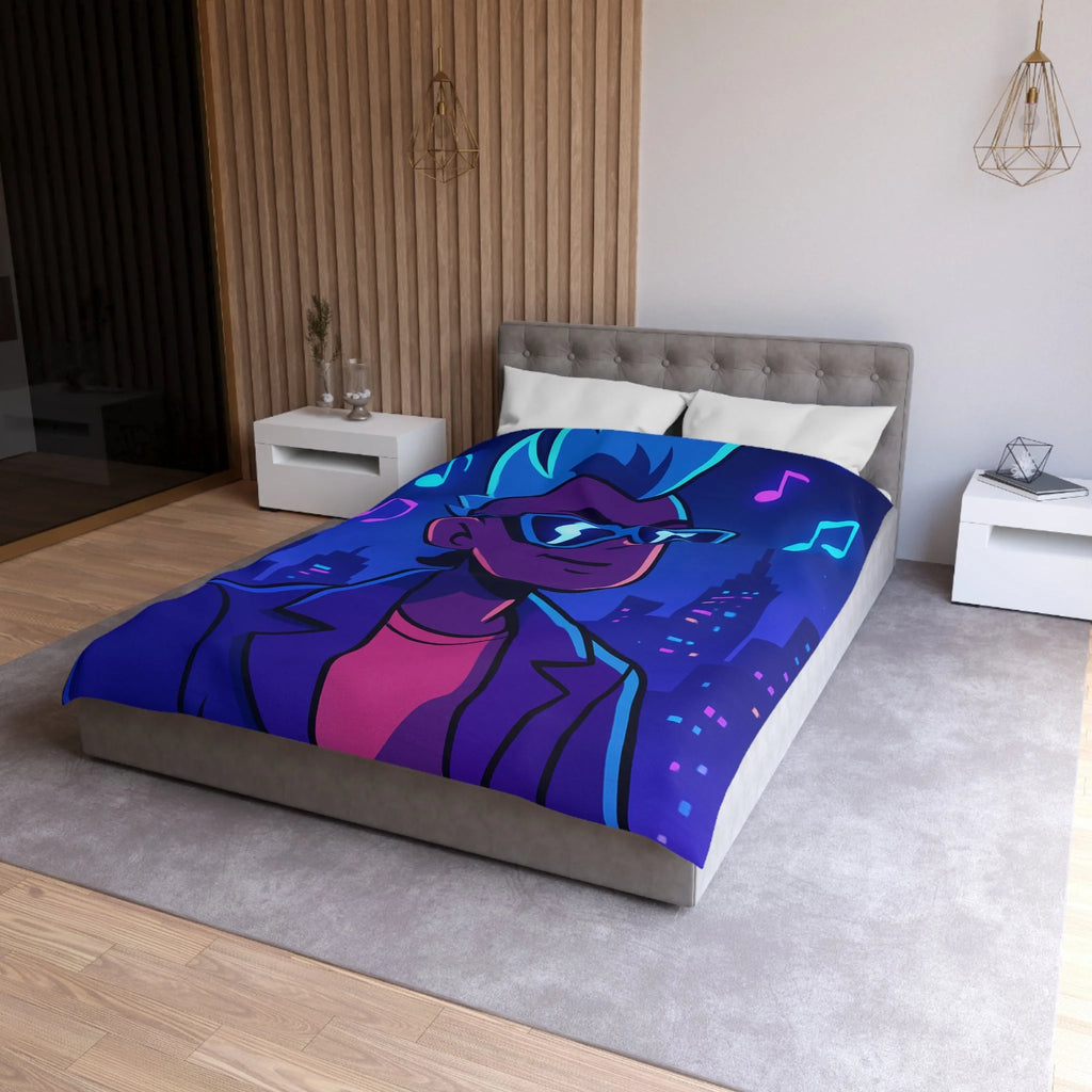 Housse de Couette Personnalisée avec Art de Ville Nocturne et Musicien Stylé Électrique