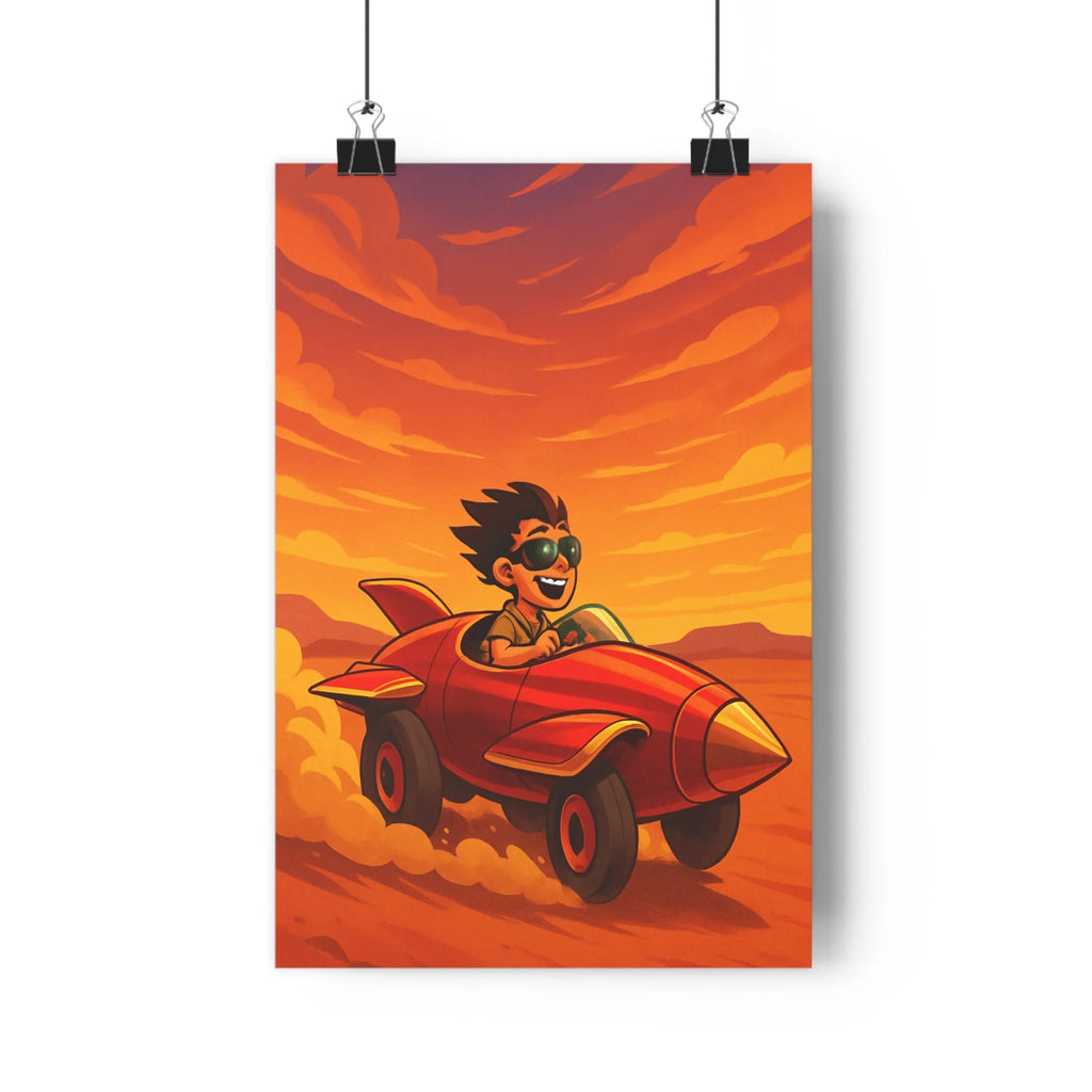 Poster décoratif aventure rouge orange cartoon enfant course voiture garçon joyeux dynamique chambre 30x46