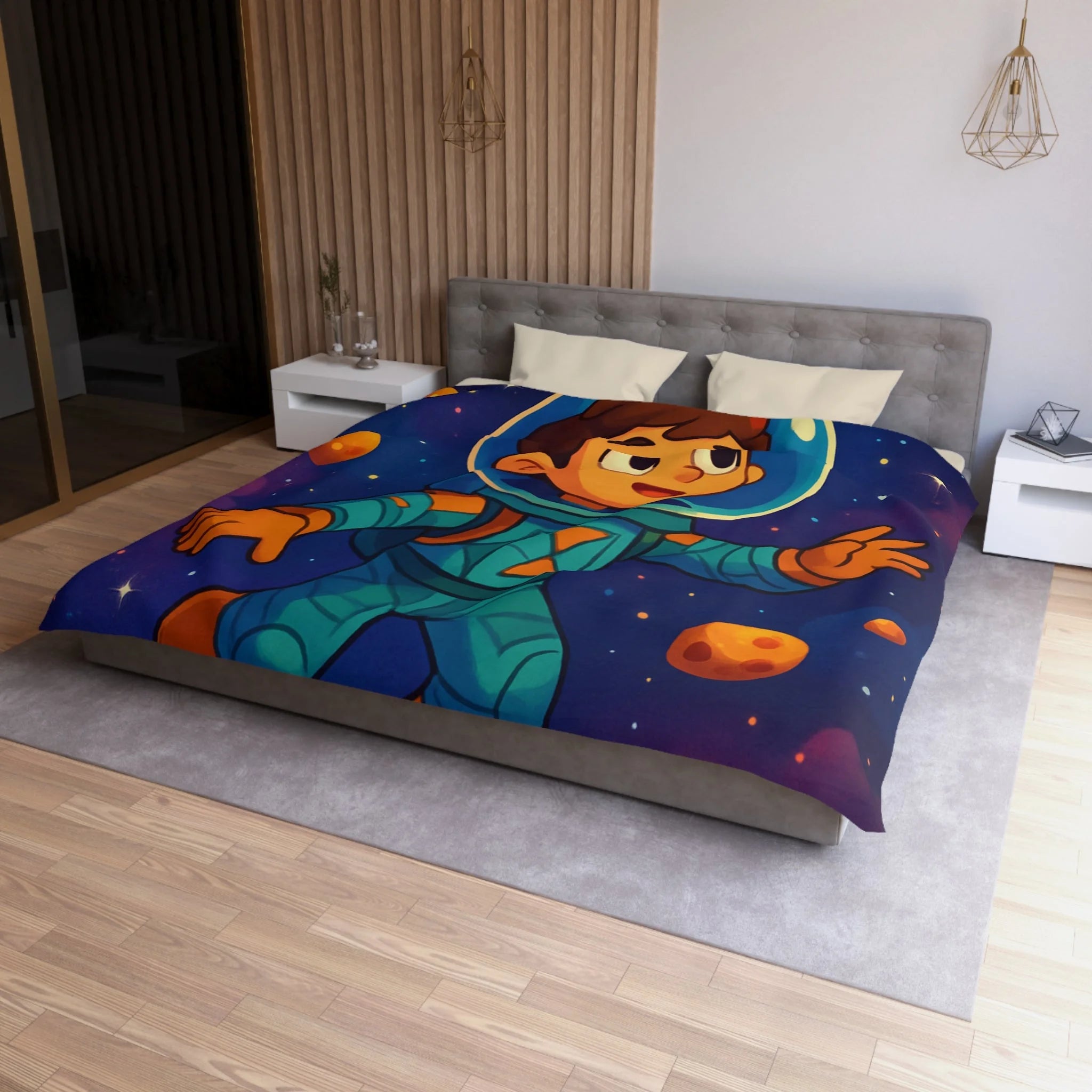 Housse de couette spatiale pour enfants avec planète, étoile, comète et astronaute adorable