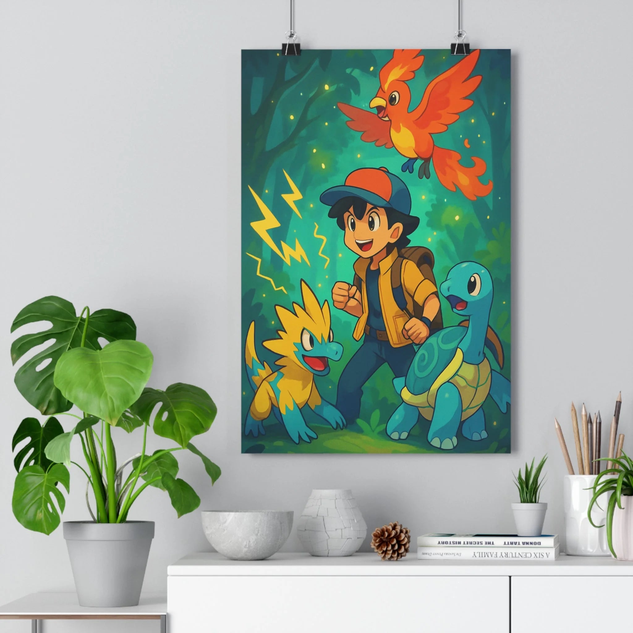 Poster décoratif cartoon bleu jaune enfant mystique aventure chambre vibrant dynamique créatif illustration murale