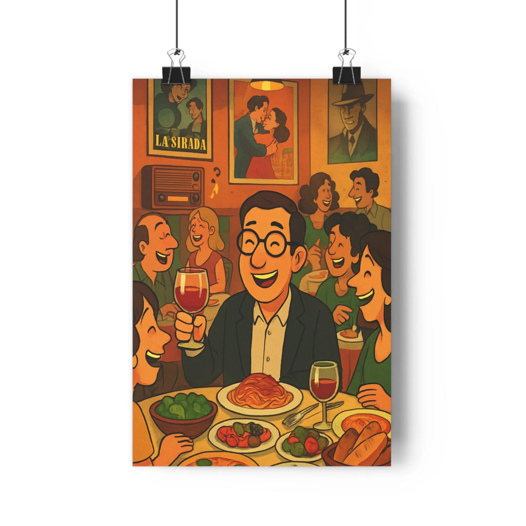 Poster décoratif cartoon vintage orange vert joyeux salon cuisine ambiance conviviale soirée conviviale originale