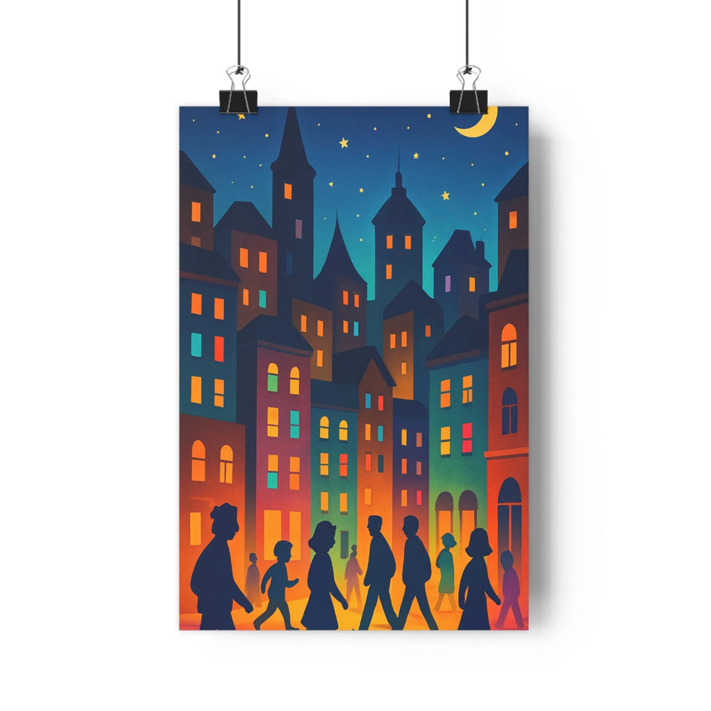 Poster décoratif cartoon urbain nuit bleu orange jaune artistique salon chambre bureau 30x46 élégant