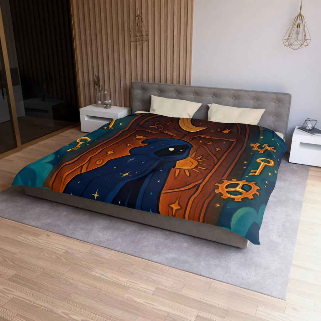 Housse de couette mystique avec capuche étoilée, porte magique et clés dorées