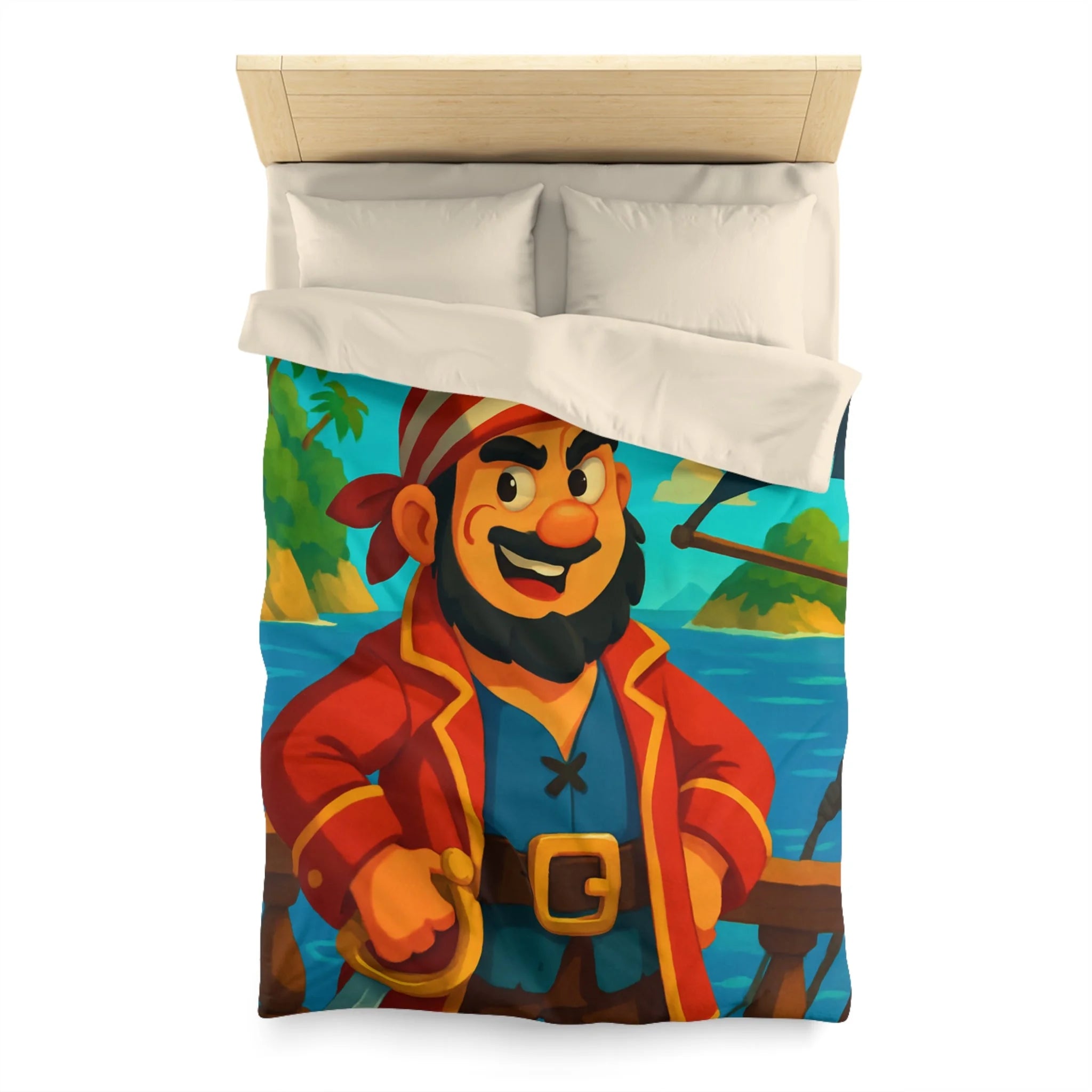 Housse de couette pirate joyeux avec carte au trésor et îles paradisiaques