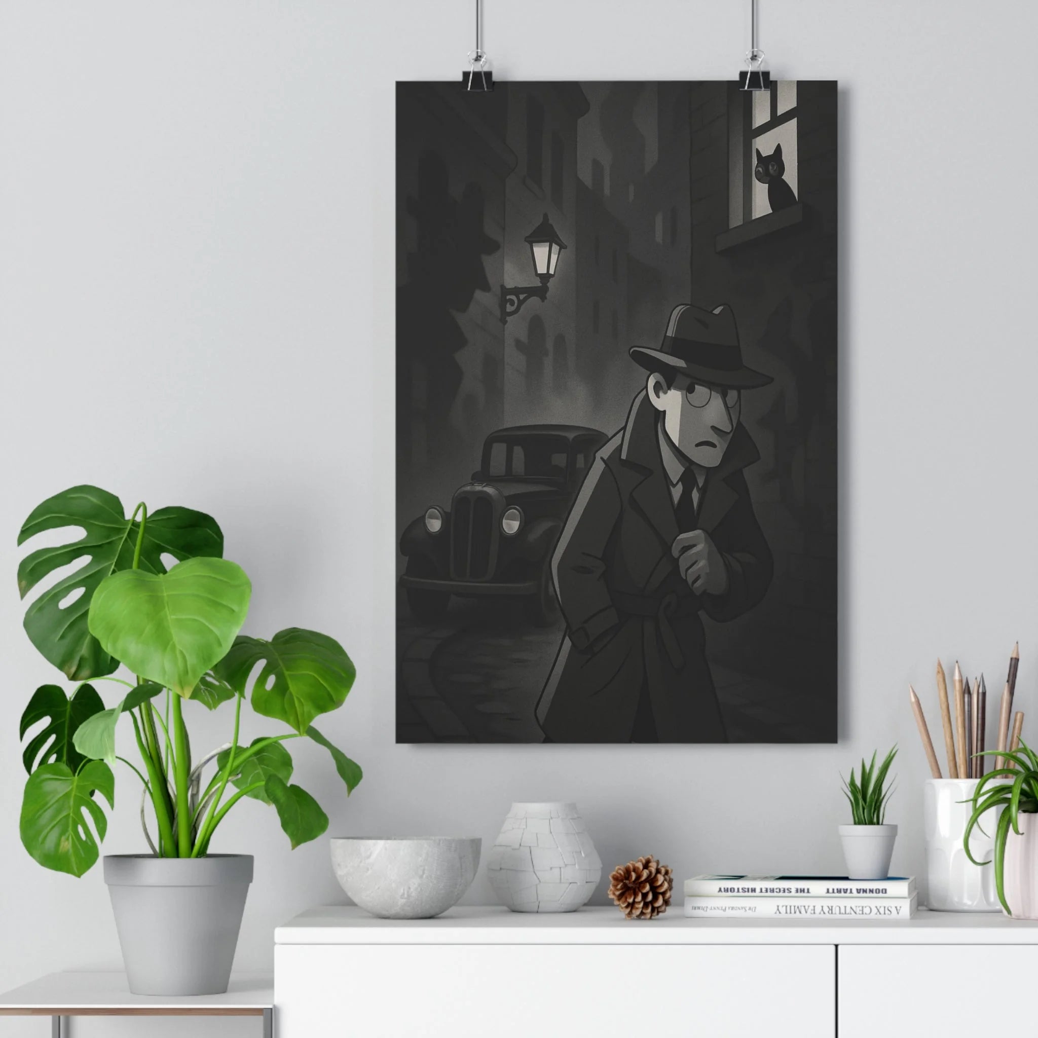 Poster décoratif noir blanc vintage mystique détective aventure salon chambre design élégant unique qualité