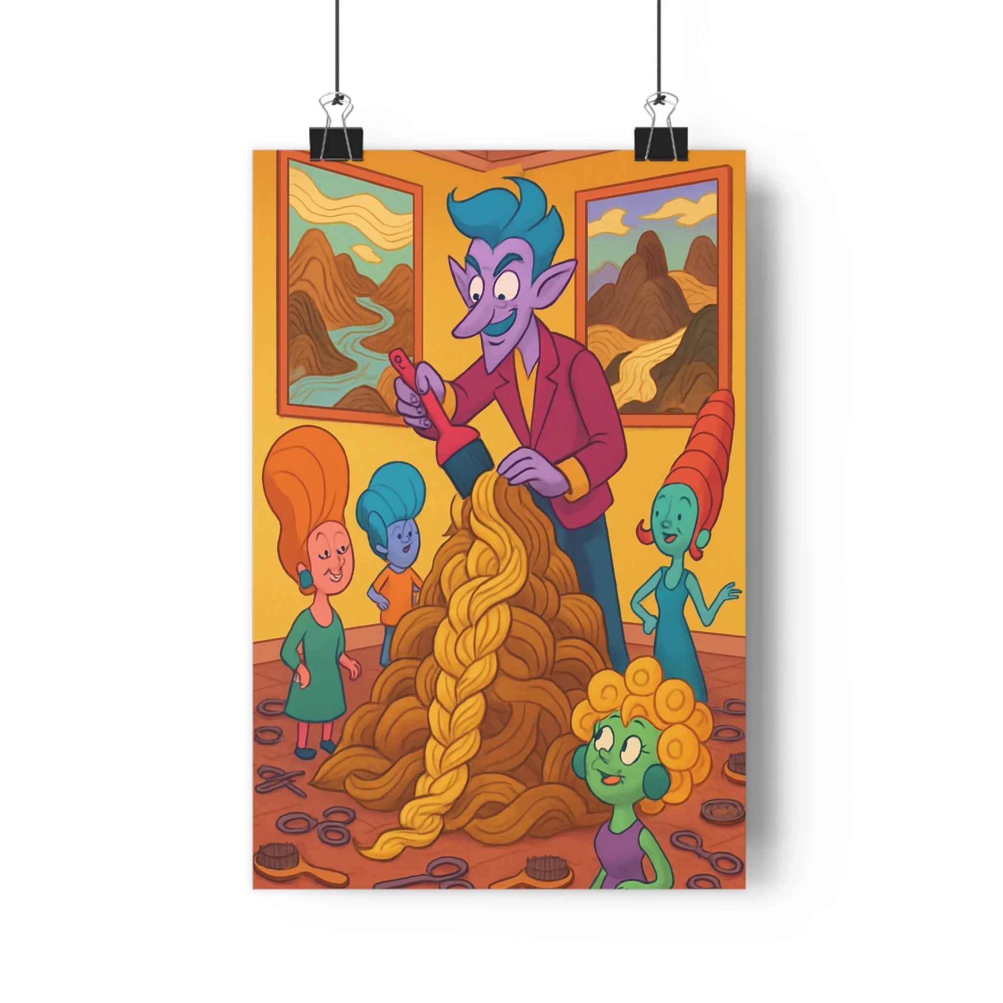 Poster décoratif cartoon salon fantastique coloré jaune bleu magique joyeux enfant chambre unique vibrant