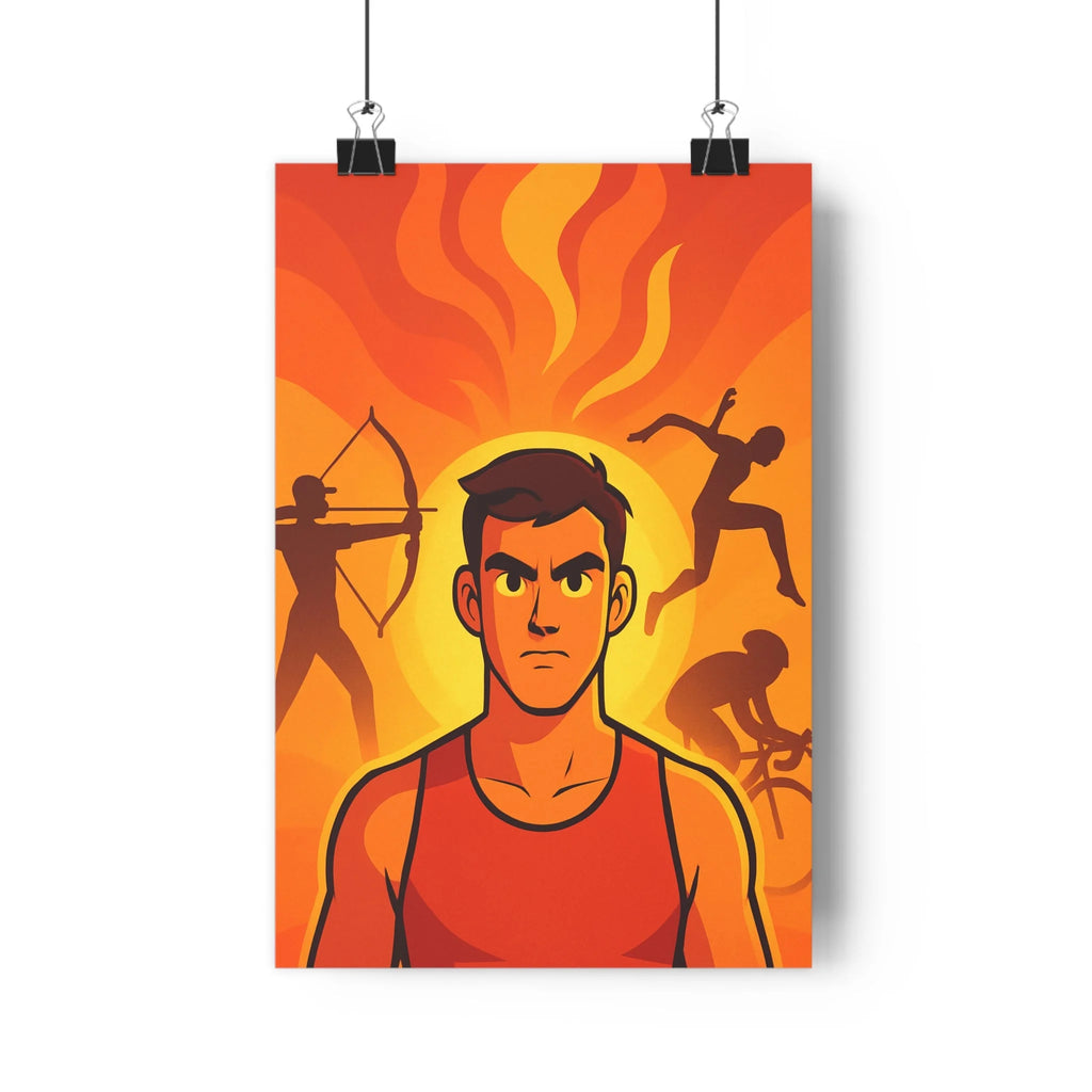 Poster décoratif animé rouge orange bureau dynamisme émotion compétition intensité athlète sportif passion détermination
