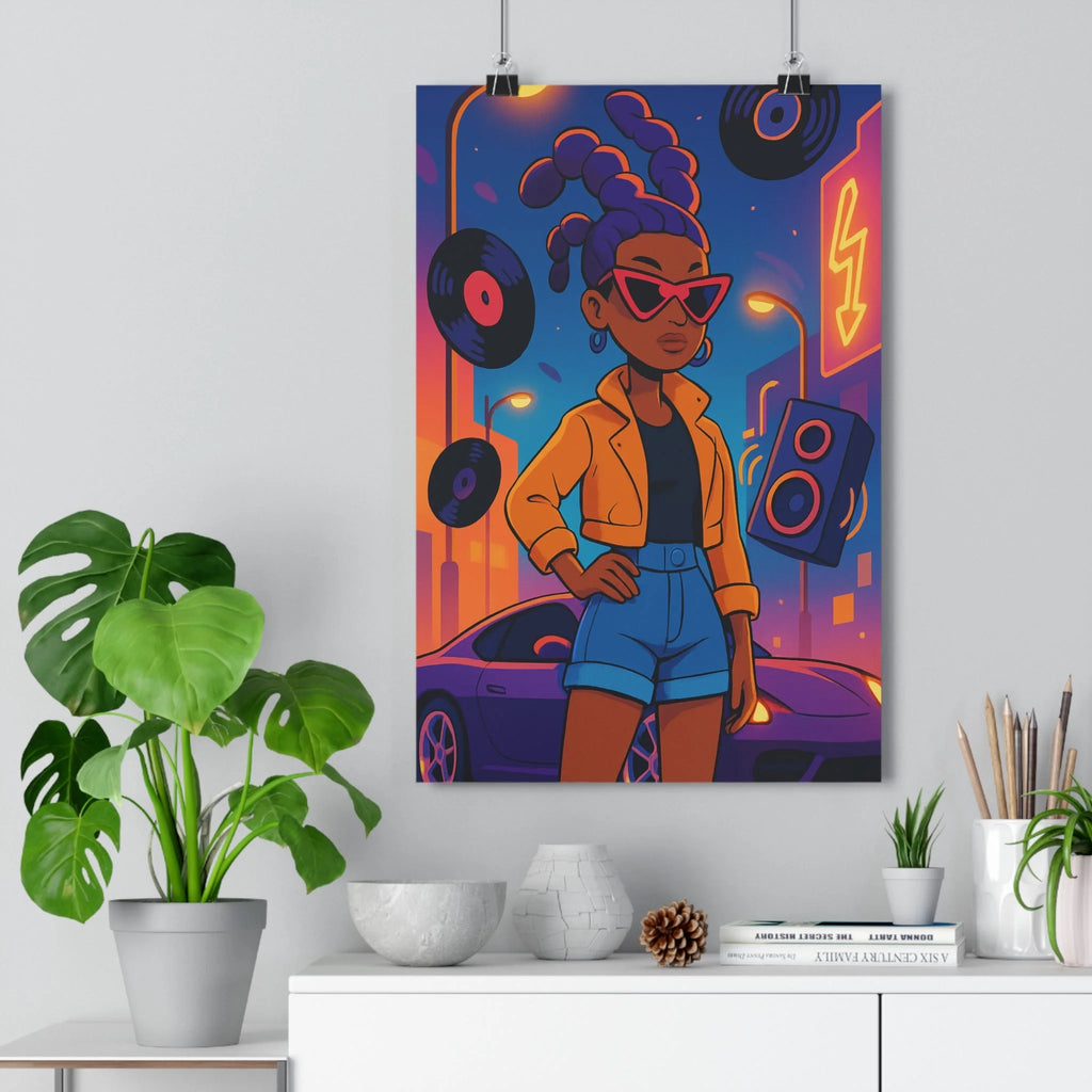 Poster décoratif anime coloré vibrant moderne rap urbain salon chambre tendance voiture lunettes dynamique