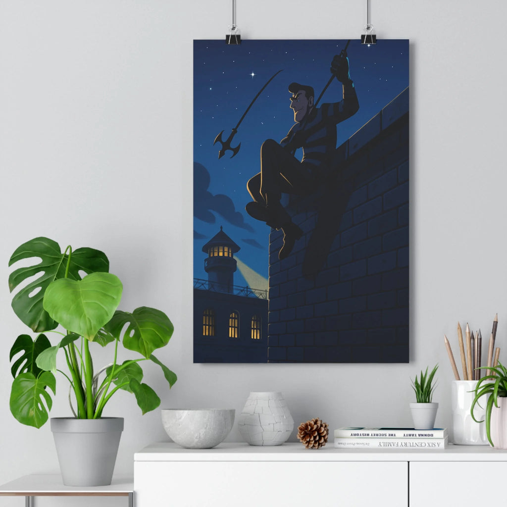 Poster décoratif cartoon dramatique noir blanc chambre bureau évasion prison aventure intense suspense créativité