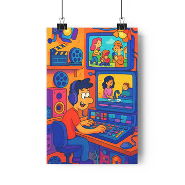 Poster décoratif cartoon créatif coloré bureau joyeux artiste studio mixage audio inspirant dynamique innovant