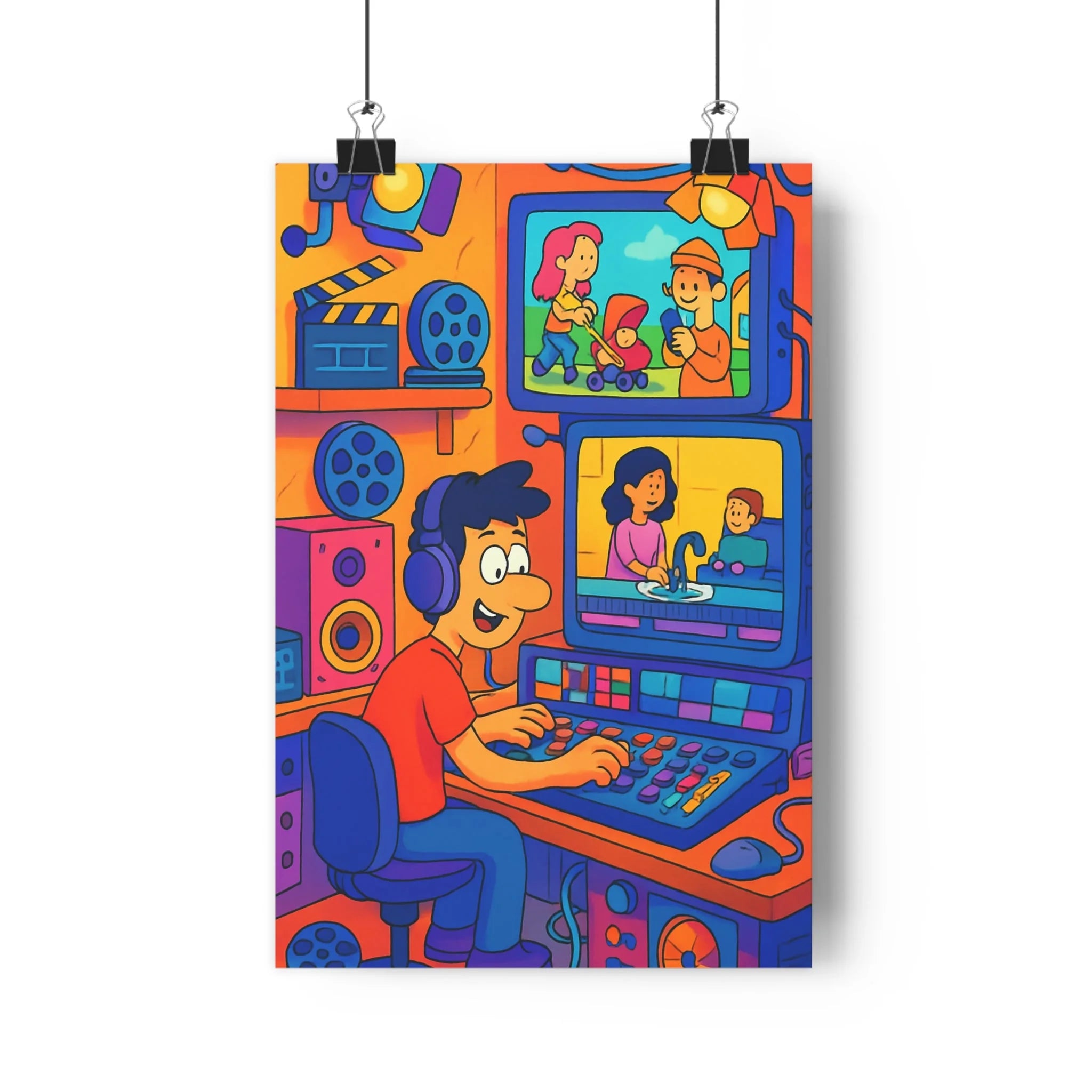 Poster décoratif cartoon créatif coloré bureau joyeux artiste studio mixage audio inspirant dynamique innovant