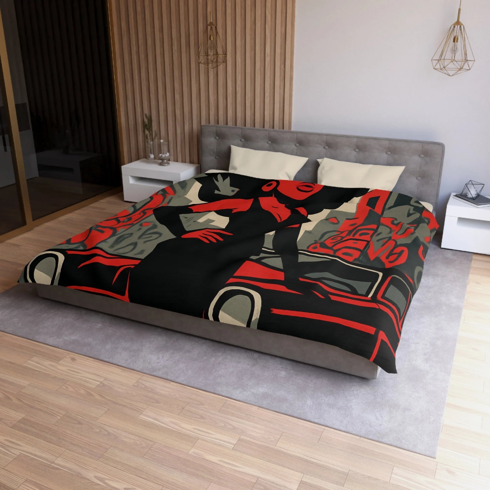 Housse de Couette Microfibre Design Artistique Moderne Décoration Chambre Confort Premium
