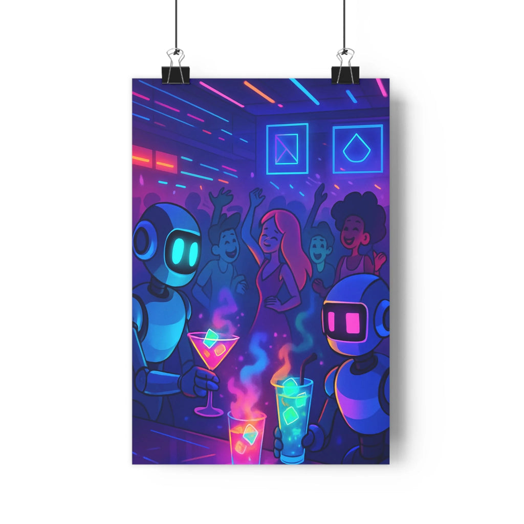 Poster décoratif futuriste néon bleu rose violet bar animé moderne salon chambre dynamique qualité