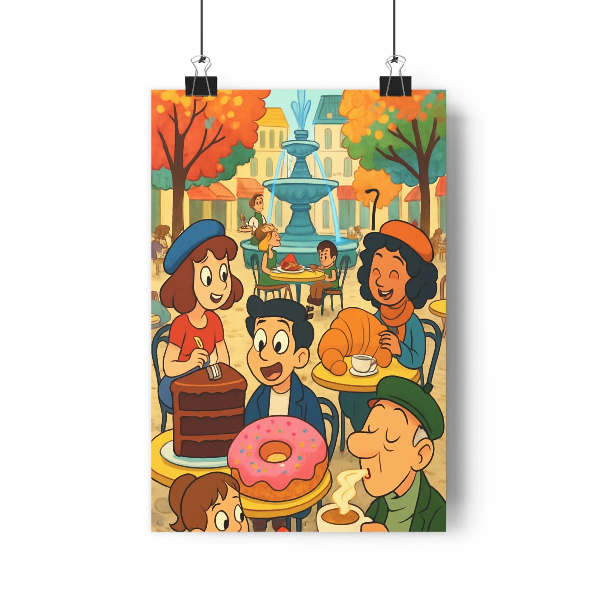 Poster décoratif vintage automne café joyeux salon bureau bleu chaleureux ambiance nostalgique charmant unique