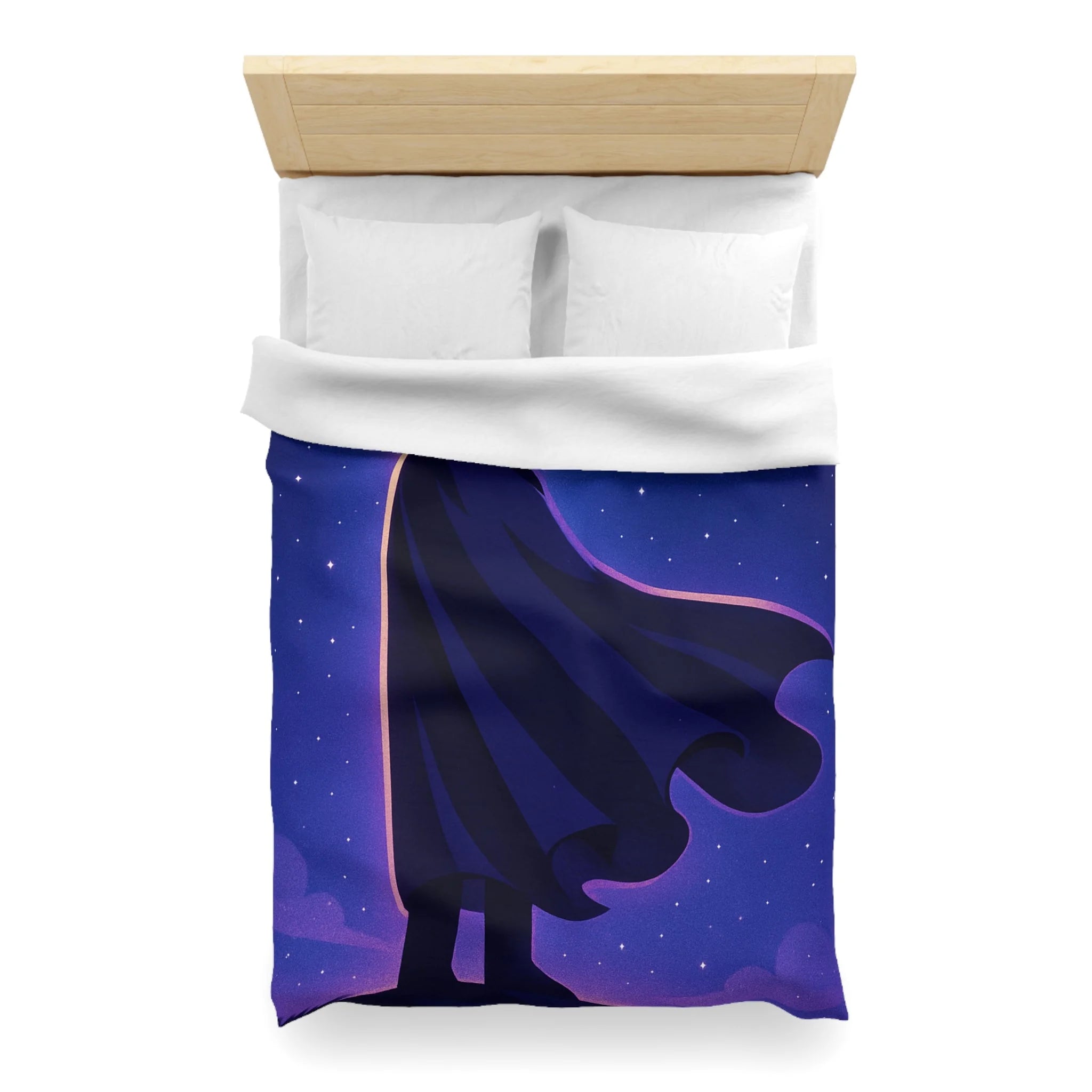 Housse de couette mystérieuse avec silhouette en cape sous un ciel étoilé magique