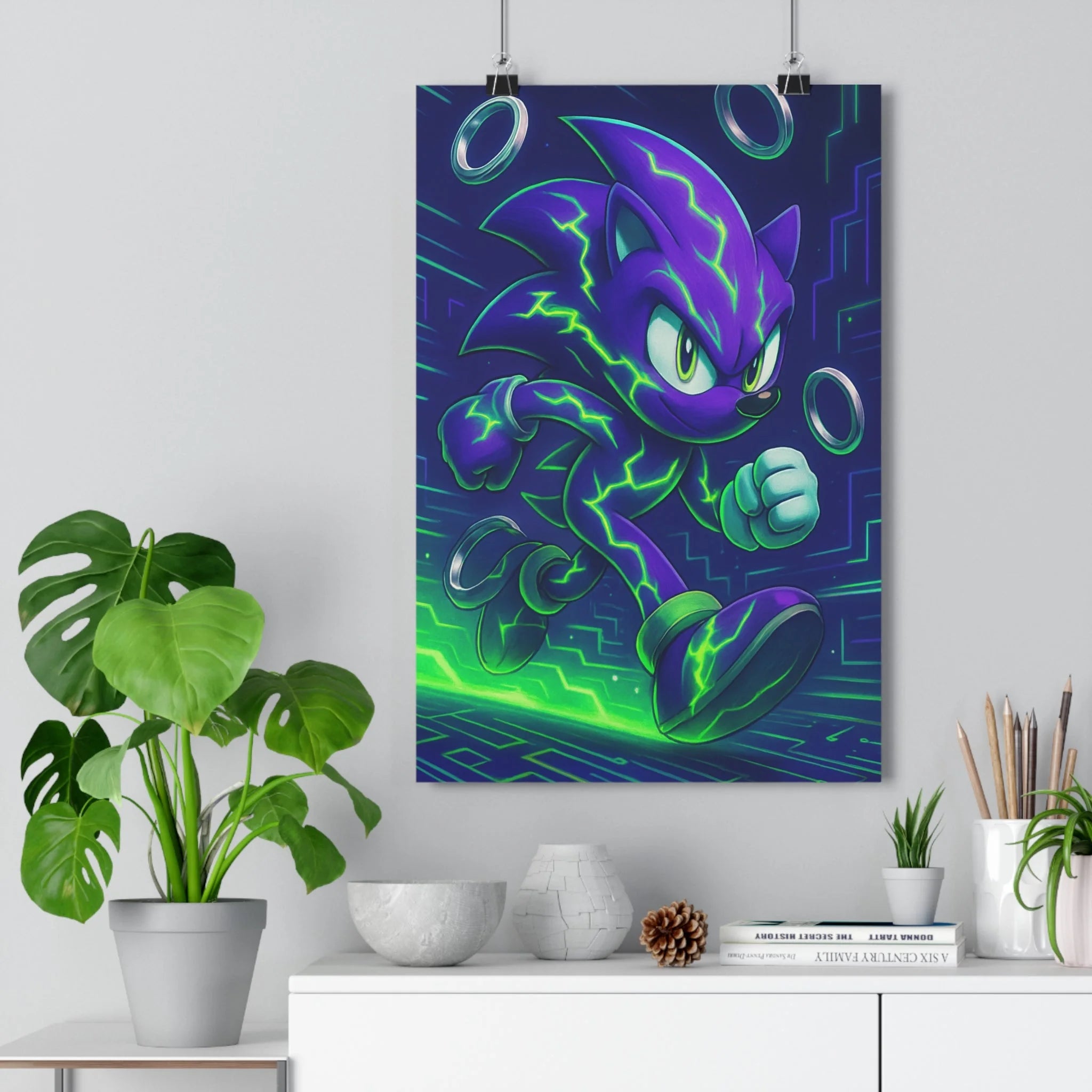 Poster décoratif dynamique violet vert cartoon futuriste épique électrique chambre salon bureau moderne 30x46