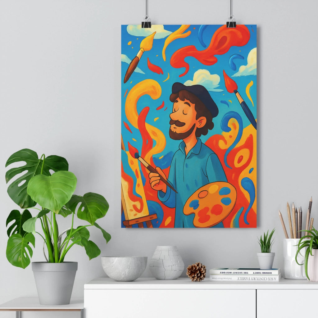 Poster décoratif artiste joyeux bleu orange jaune créatif atelier ambiance inspirante moderne 30x46 mur
