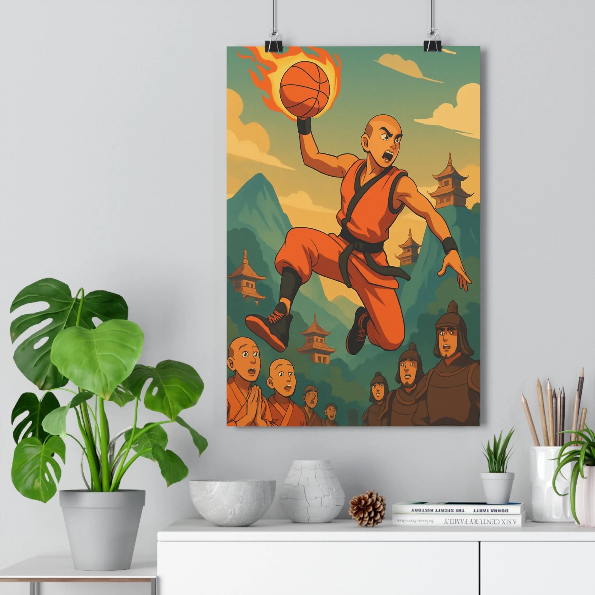 Poster décoratif basket anime orange rouge dynamique énergie chambre salon sportif culture asiatique ambiance