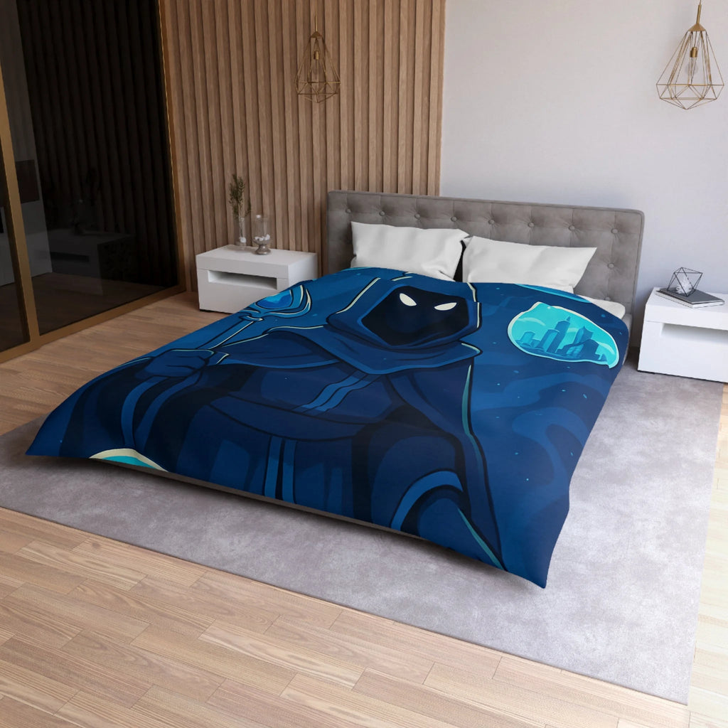 Housse de couette mystique avec sorcier et paysages fantastiques pour chambre à thème magique