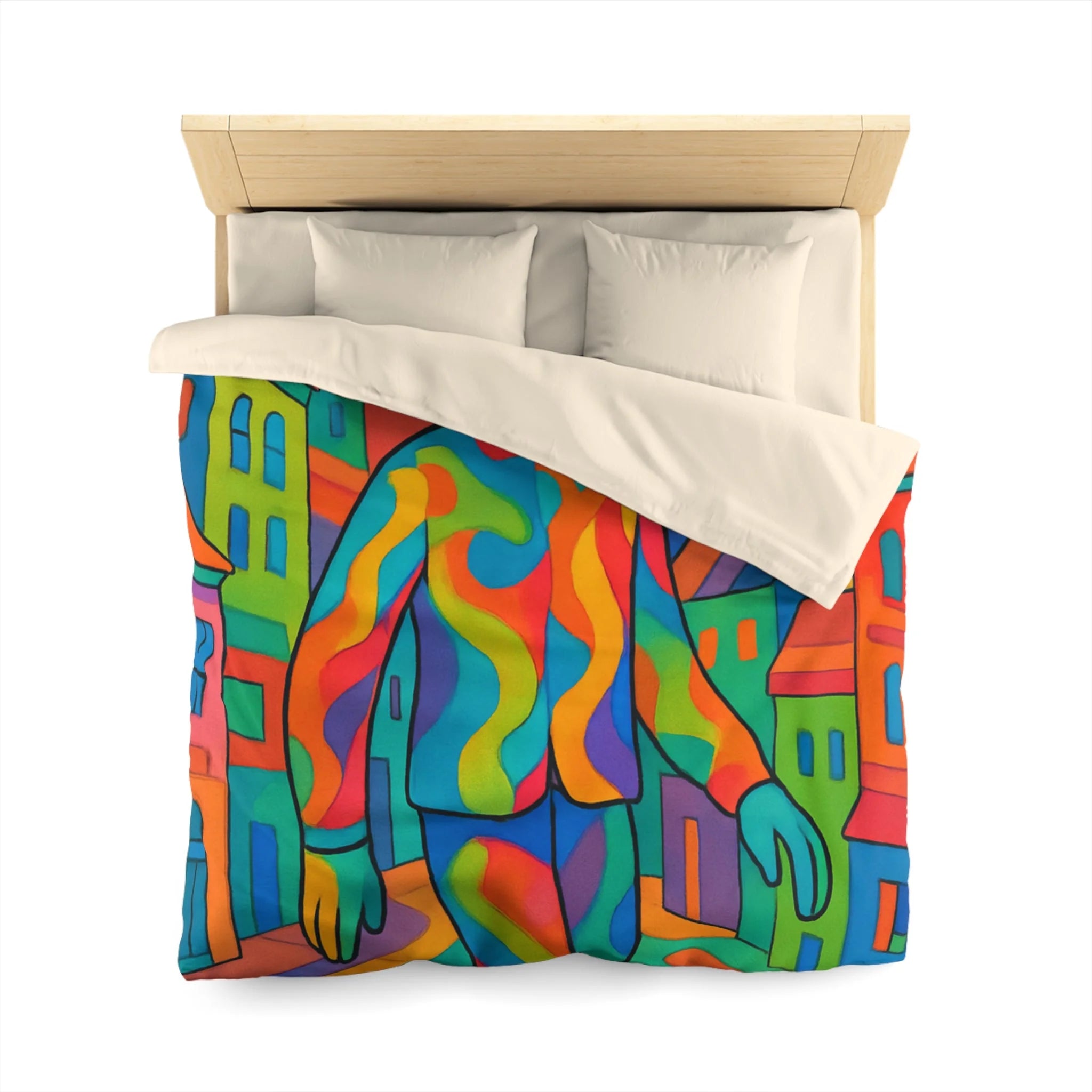 Housse de Couette Microfibre Motif Créatif Original Style Contemporain Chambre Élégante
