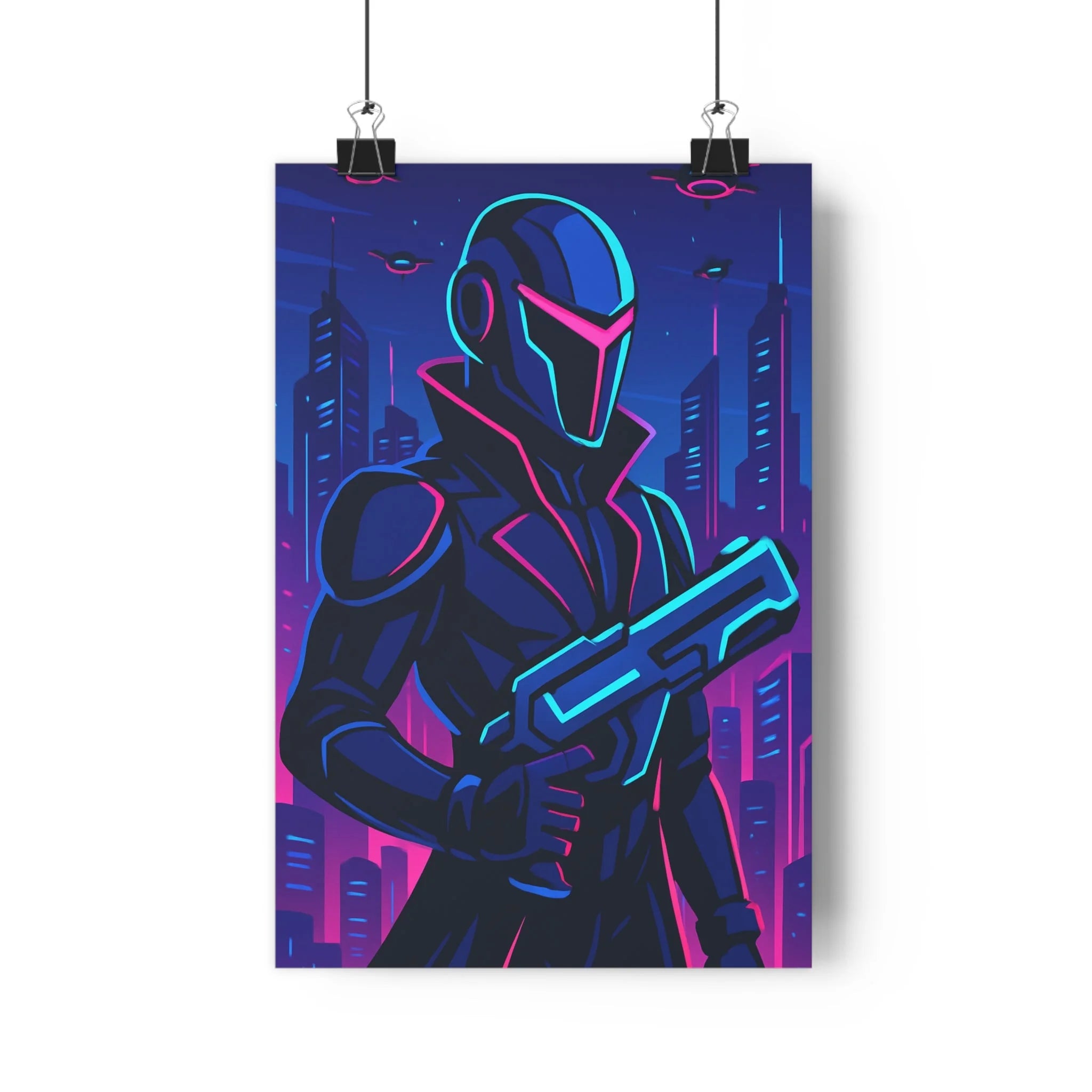Poster décoratif futuriste bleu rose néon cartoon aventure bureau chambre moderne armure guerrier 30x46