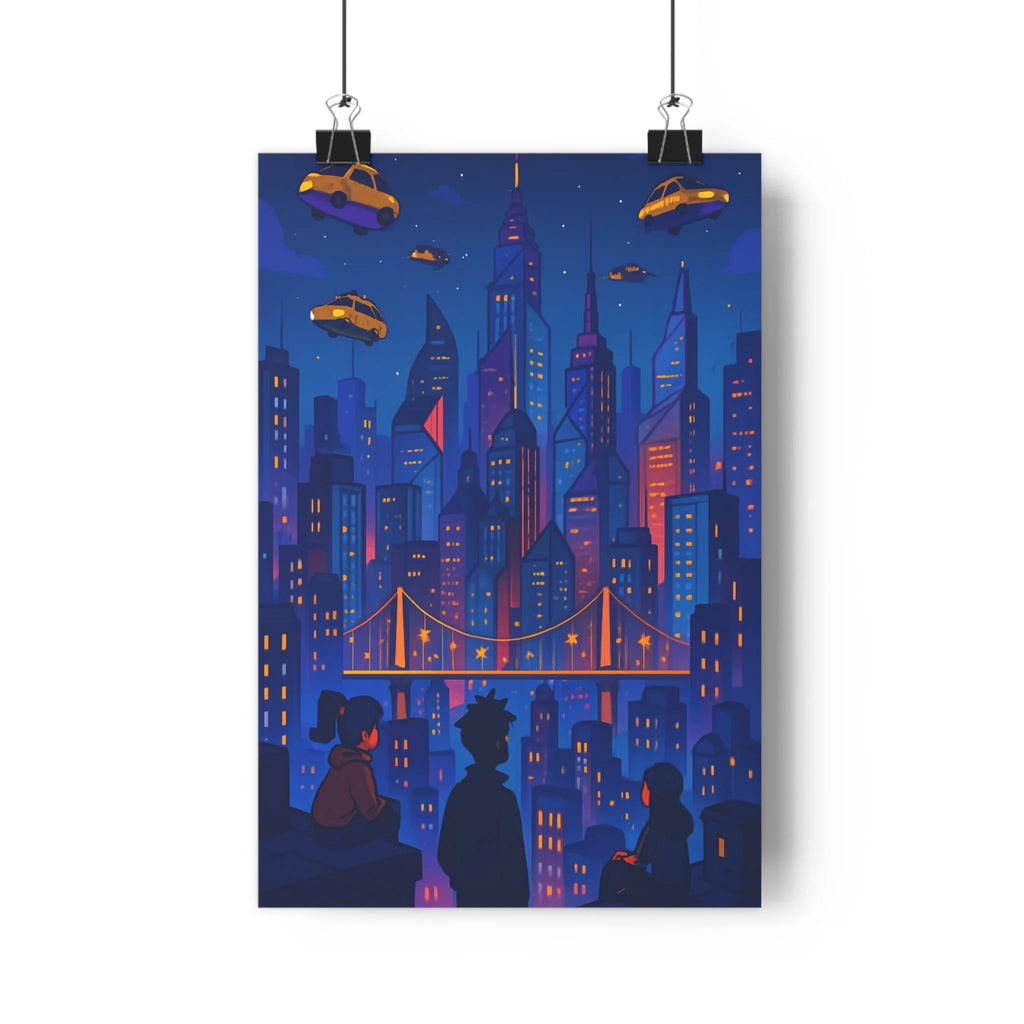 Poster décoratif moderne bleu violet jaune urbain lumineux cartoon magique salon chambre 30x46 centimètres