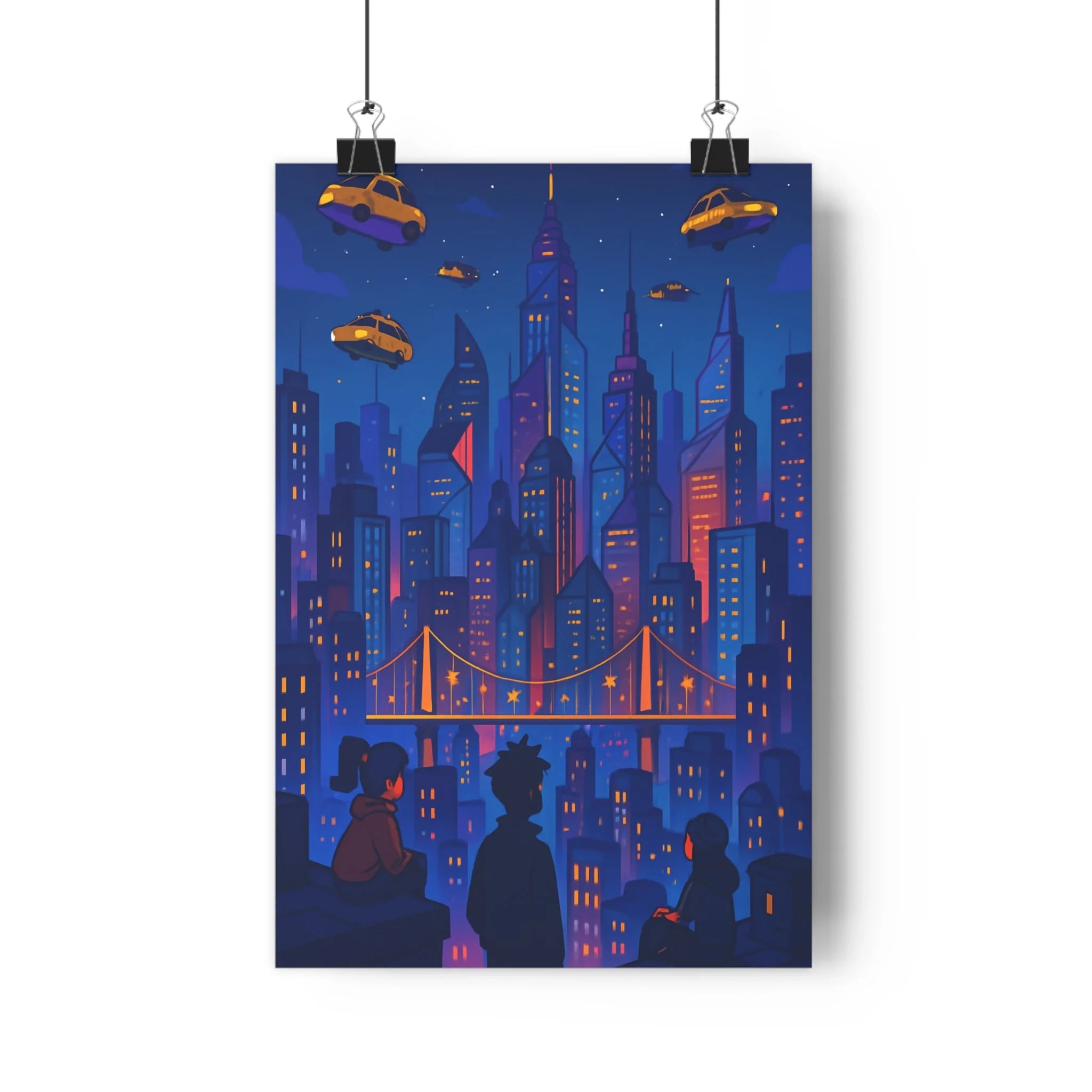 Poster décoratif moderne bleu violet jaune urbain lumineux cartoon magique salon chambre 30x46 centimètres
