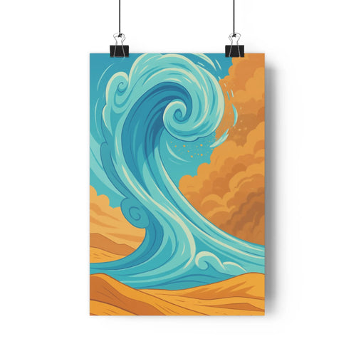Poster vague bleue ciel orange montagnes nuages ambiance dynamique moderne minimaliste profondeur salon chambre bureau intérieur