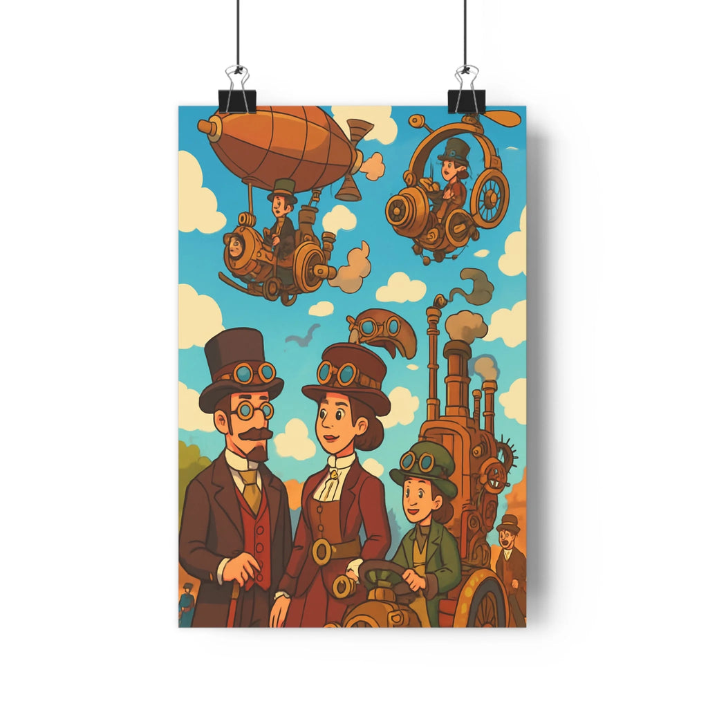 Poster décoratif steampunk rétro futuriste brun cuivré salon bureau festival victorien mécanique vintage ambiance