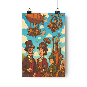 Poster décoratif steampunk rétro futuriste brun cuivré salon bureau festival victorien mécanique vintage ambiance