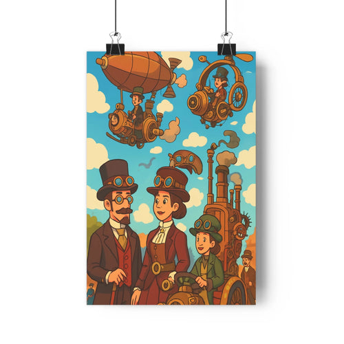 Poster décoratif steampunk rétro futuriste brun cuivré salon bureau festival victorien mécanique vintage ambiance