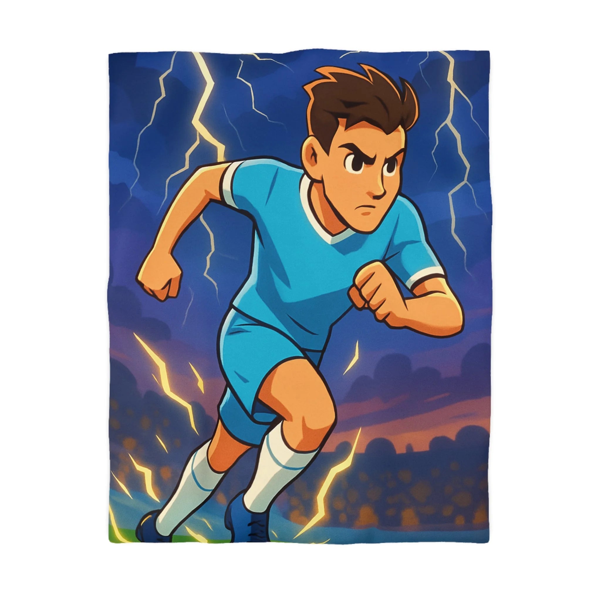 Housse de couette vibrant joueur de football sous tempête d'éclairs dynamique