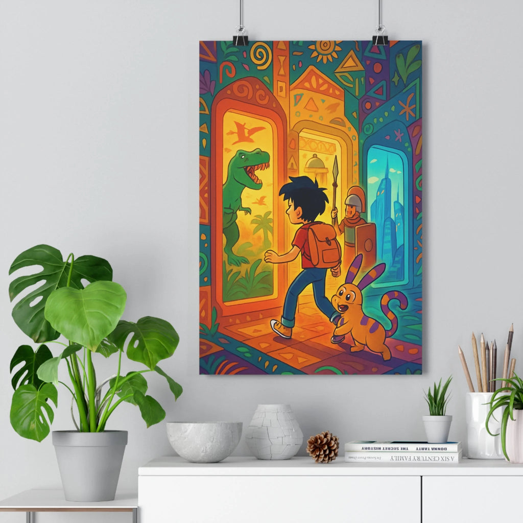 Poster décoratif voyage temps enfant aventure anime coloré dynamique créatif chambre mural artistique vibrant