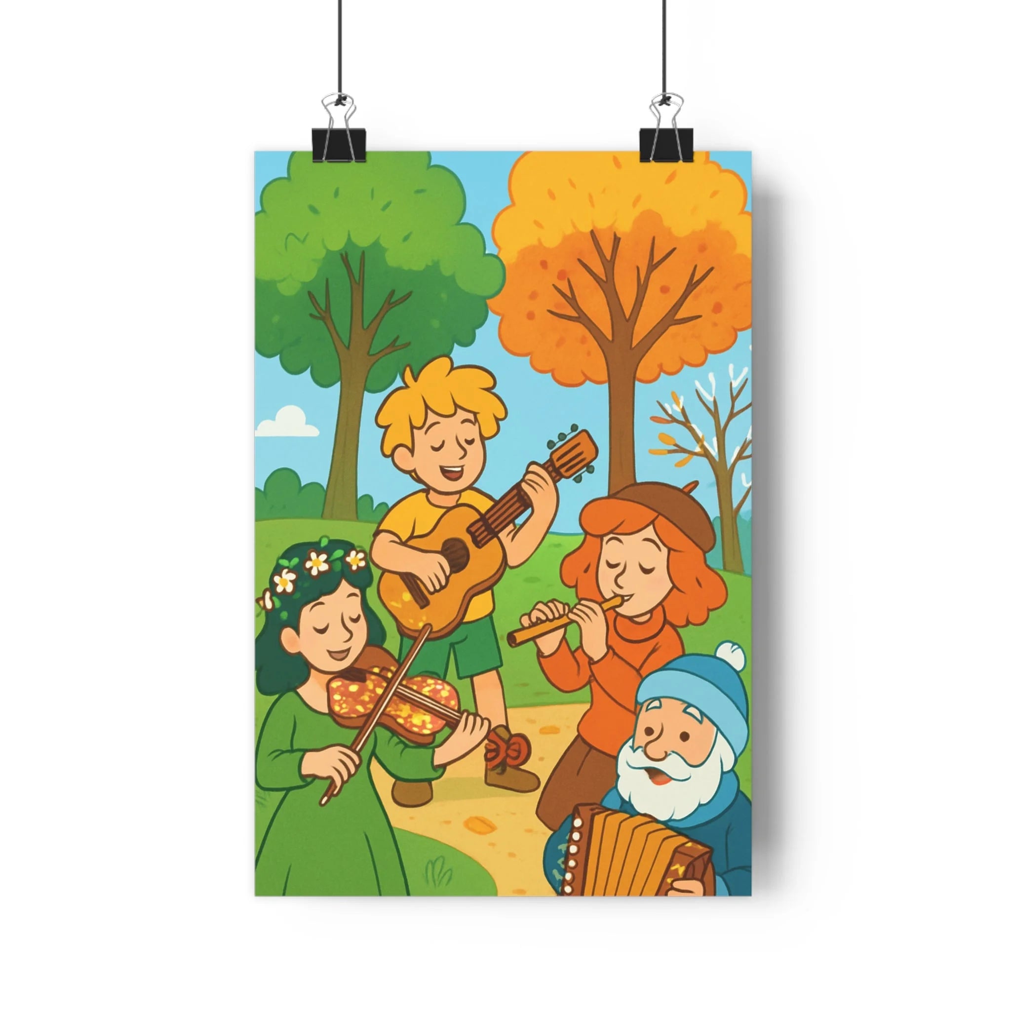 Poster décoratif joyeux musique coloré arbres extérieur chambre salon moderne vert orange tendance qualité