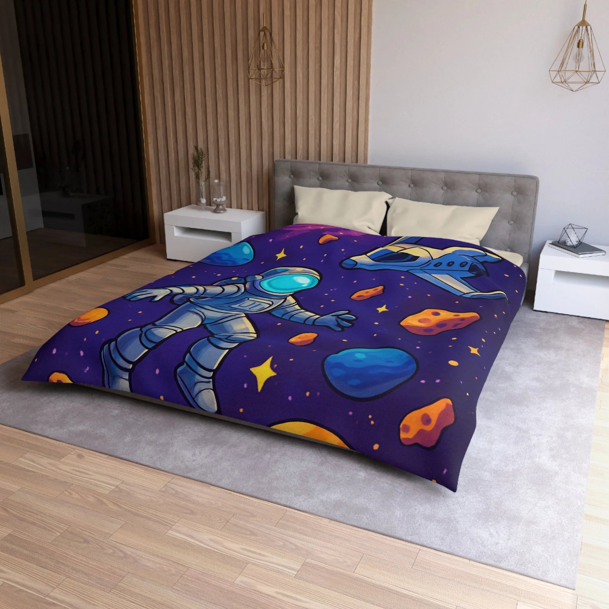 Housse de couette spatiale avec astronaute et planètes colorées pour enfants et adultes