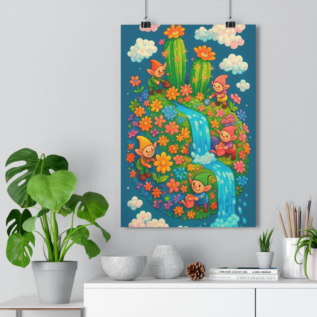 Poster décoratif féerique fleurie joyeux orange rose jaune chambre enfant salon moderne vibrant qualité