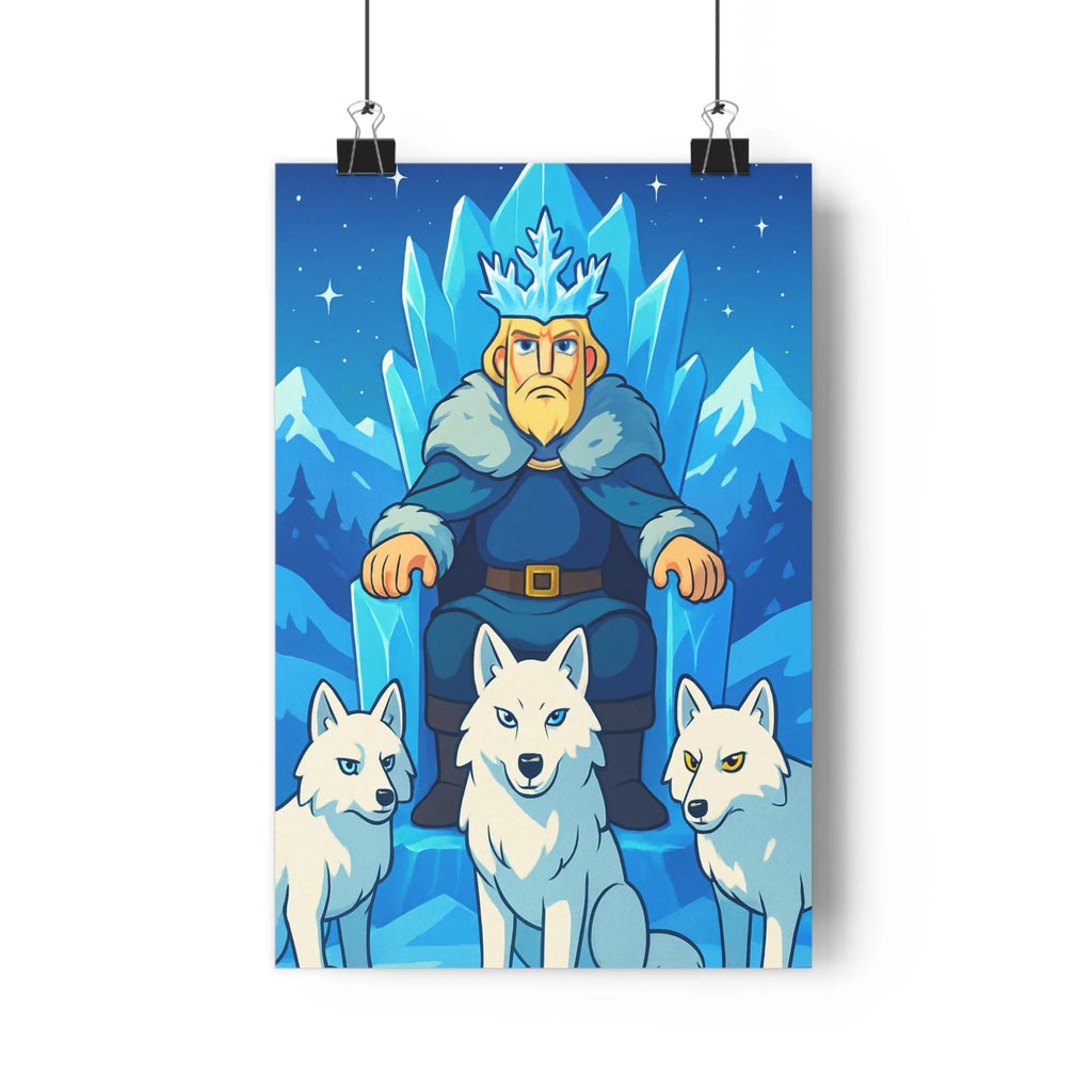 Poster décoratif cartoon pastel hivernal féerique salon chambre montagne aventure personnage trône glace loups