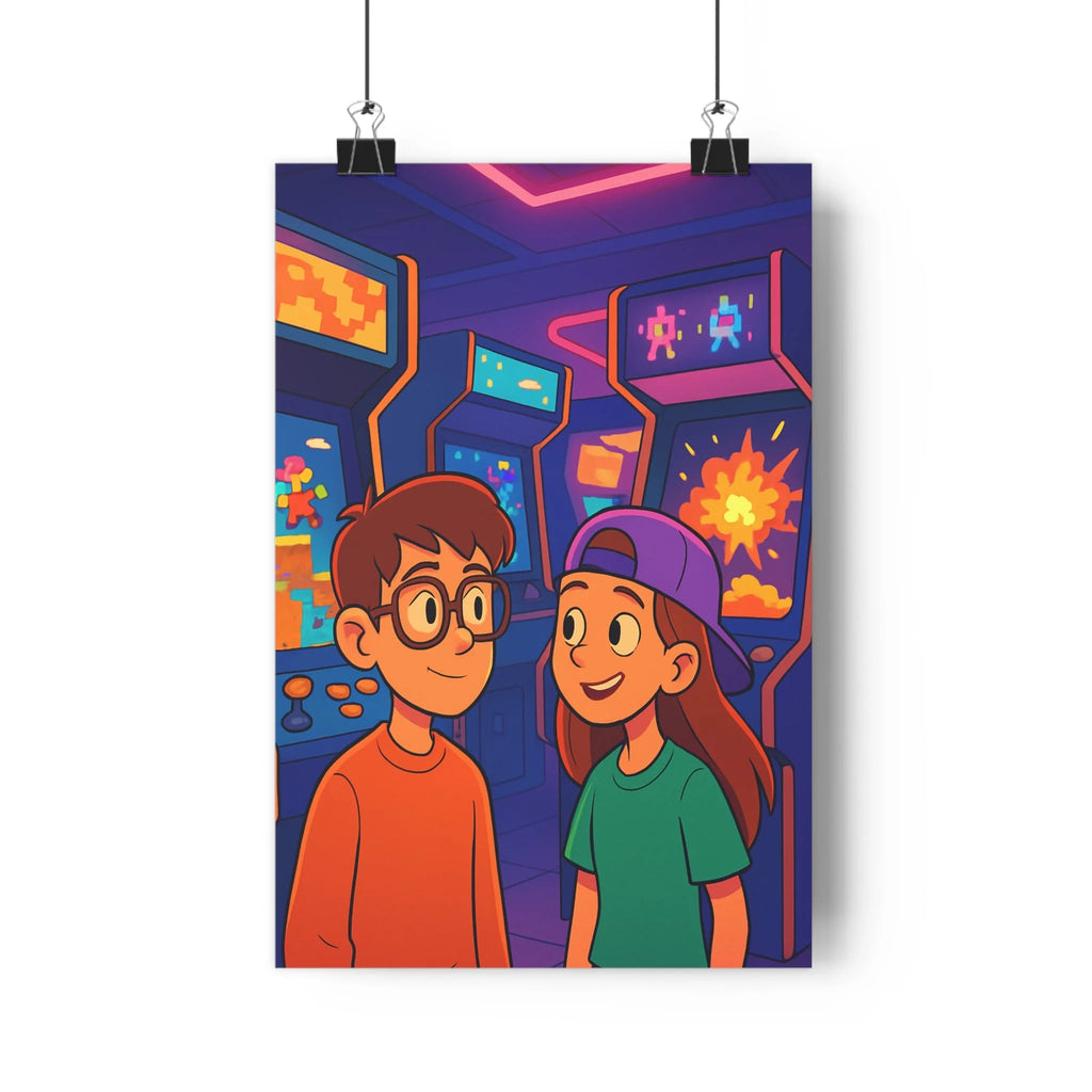 Poster décoratif cartoon rétro bleu orange violet jeu chambre nostalgique années 90 arcade graphique