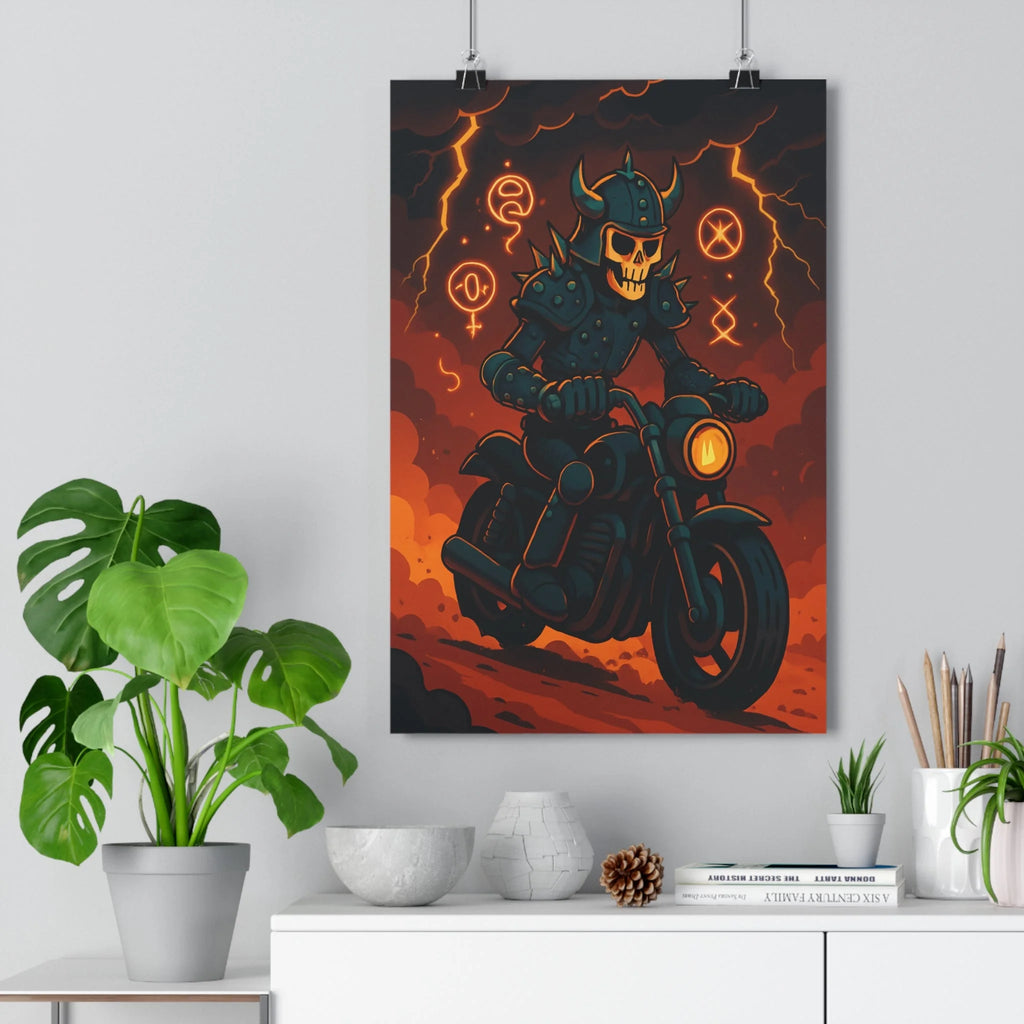 Poster décoratif sombre cartoon guerrier mystique aventure chambre moto orage éclairs dramatique 30x46 qualité