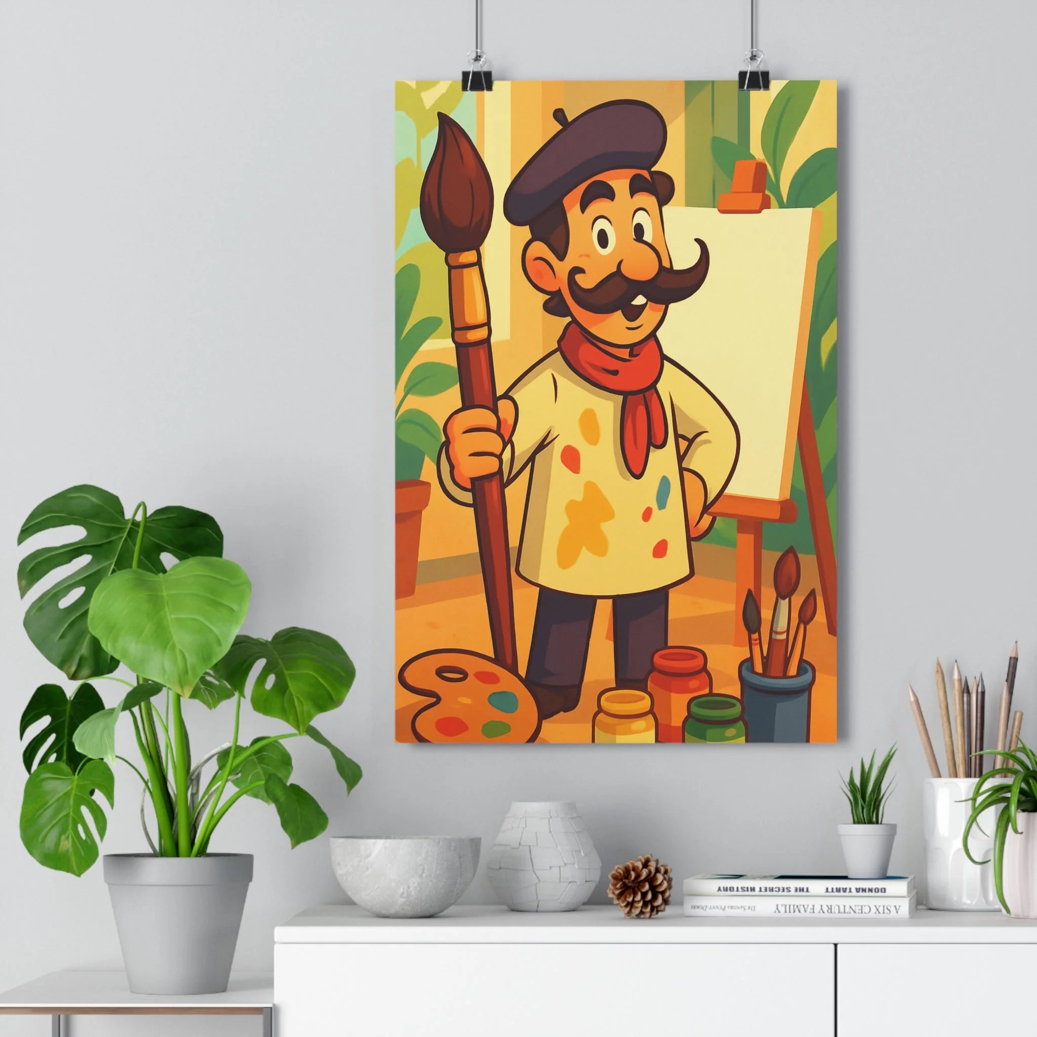 Poster décoratif artiste joyeux cartoon années 70 coloré chaud ludique créatif salon chambre vintage