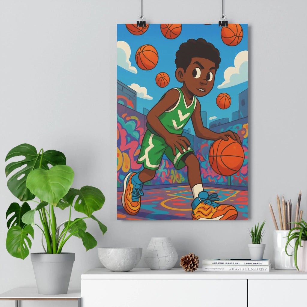 Poster décoratif urbain basket vert dynamique graffitis colorés énergique chambre enfant moderne design ambiance