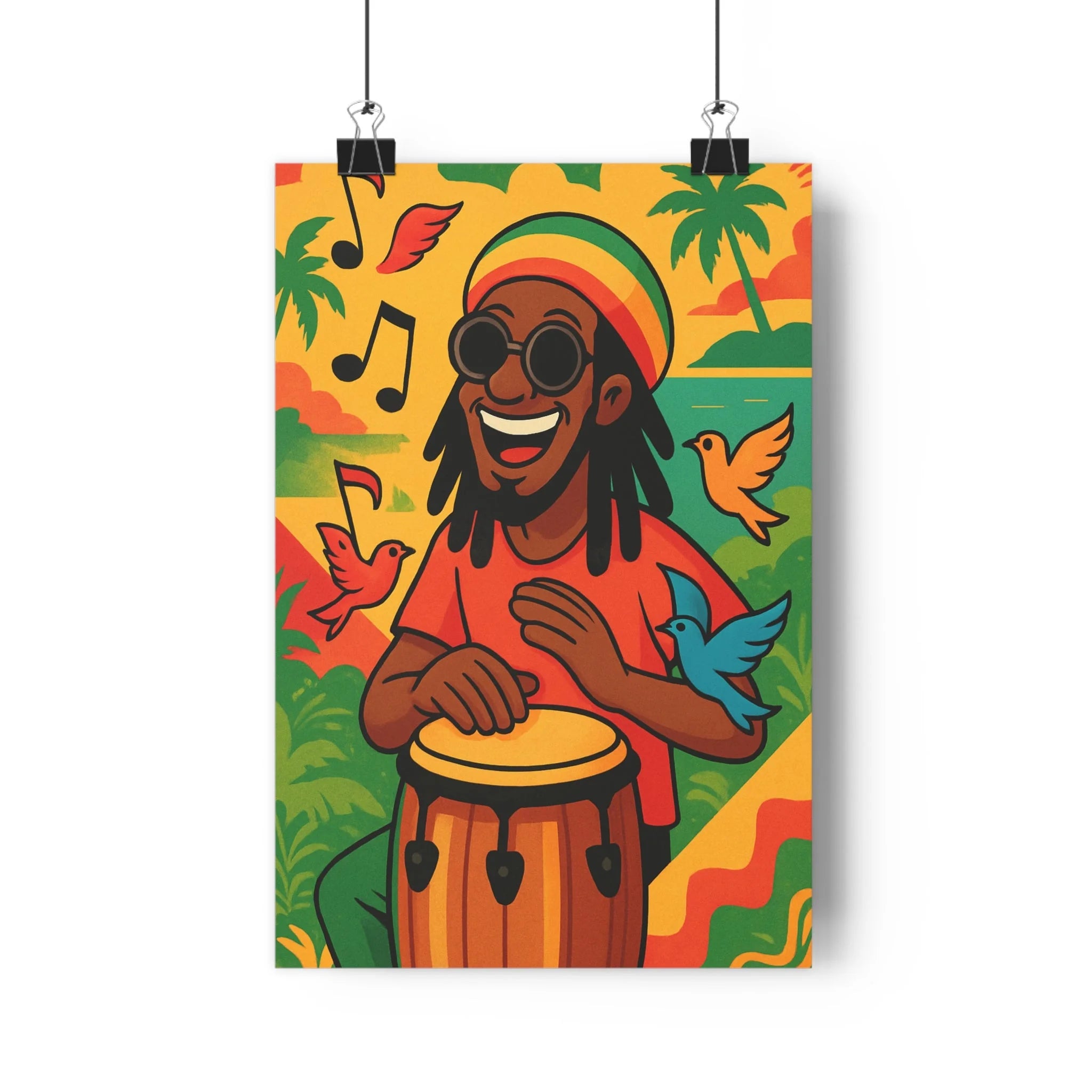 Poster décoratif cartoon rouge jaune vert tropical joyeux salon bureau chambre vibrant unique qualité