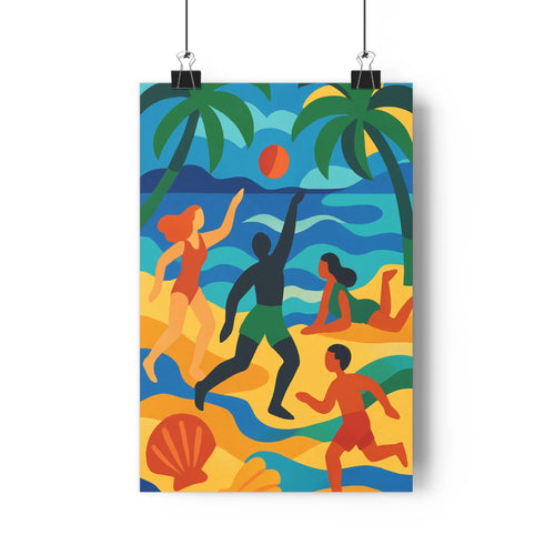 Poster décoratif cartoon joyeux plage mer bleu vert salon chambre bureau 30x46 joyeux estivale