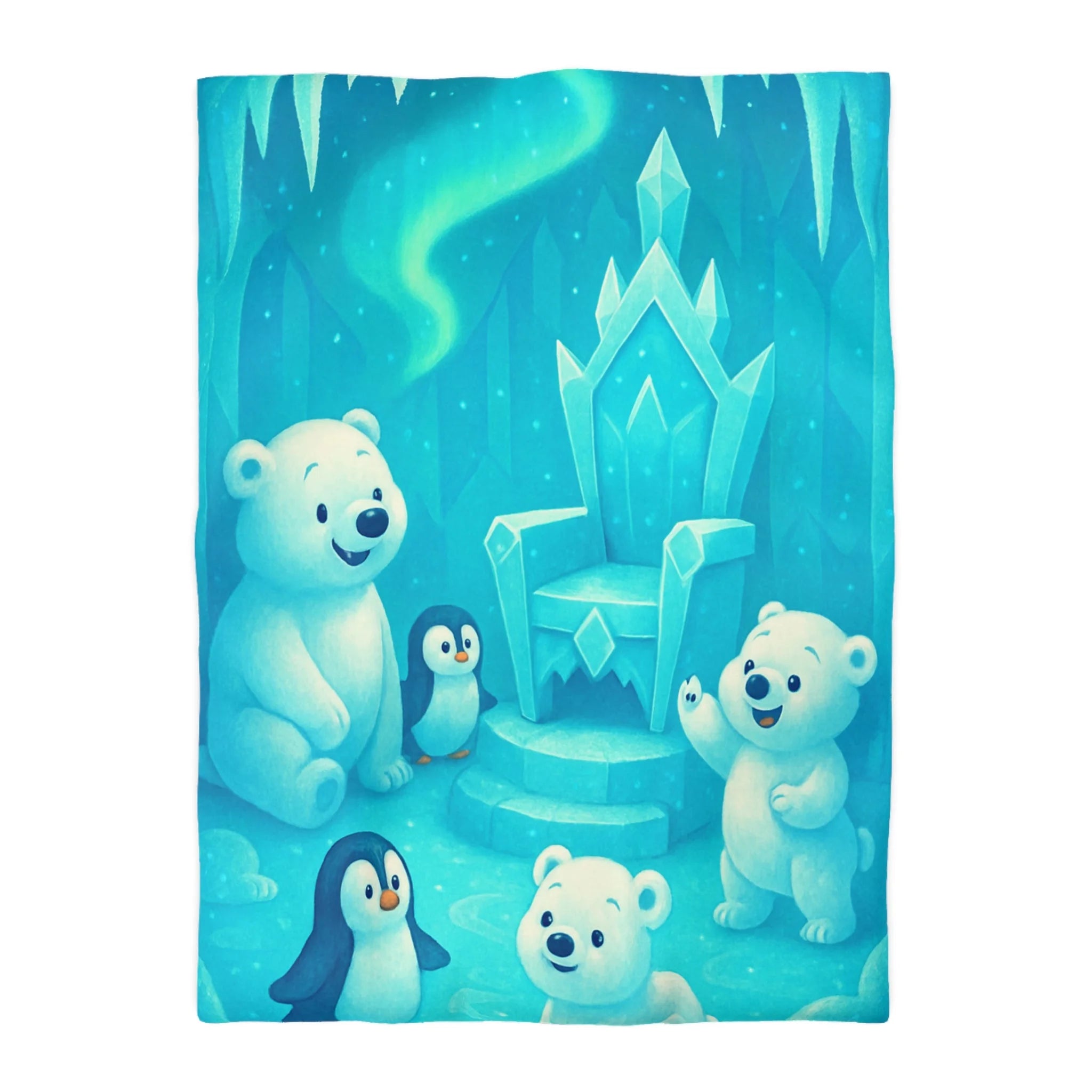 Housse de couette polaire avec ours et pingouins dans royaume glacial féerique